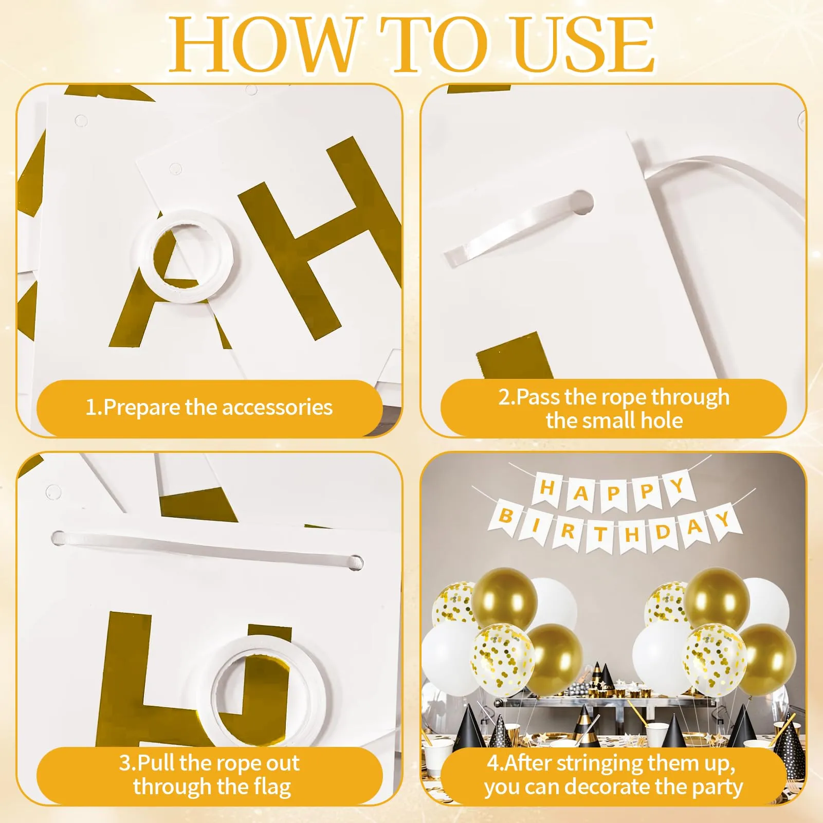 13 Pezzi Decorazioni Compleanno Bianco Oro, Palloncini Oro e Bianco - immagine 3