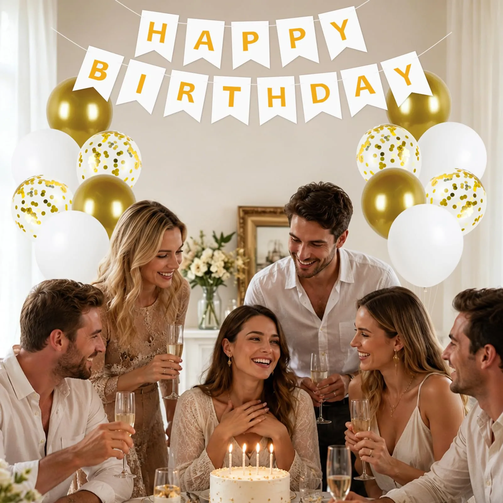 13 Pezzi Decorazioni Compleanno Bianco Oro, Palloncini Oro e Bianco - immagine 4