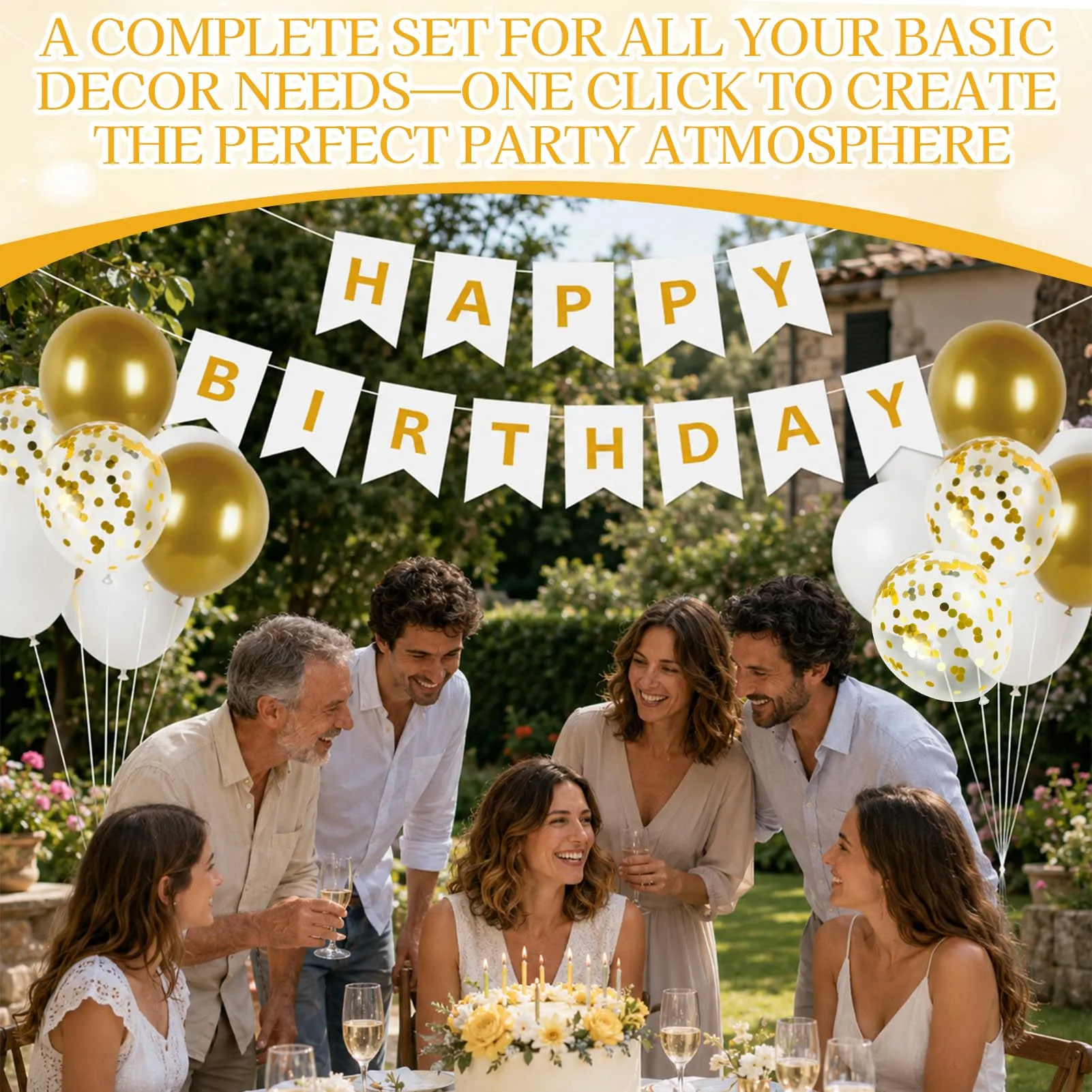 13 Pezzi Decorazioni Compleanno Bianco Oro, Palloncini Oro e Bianco - immagine 5