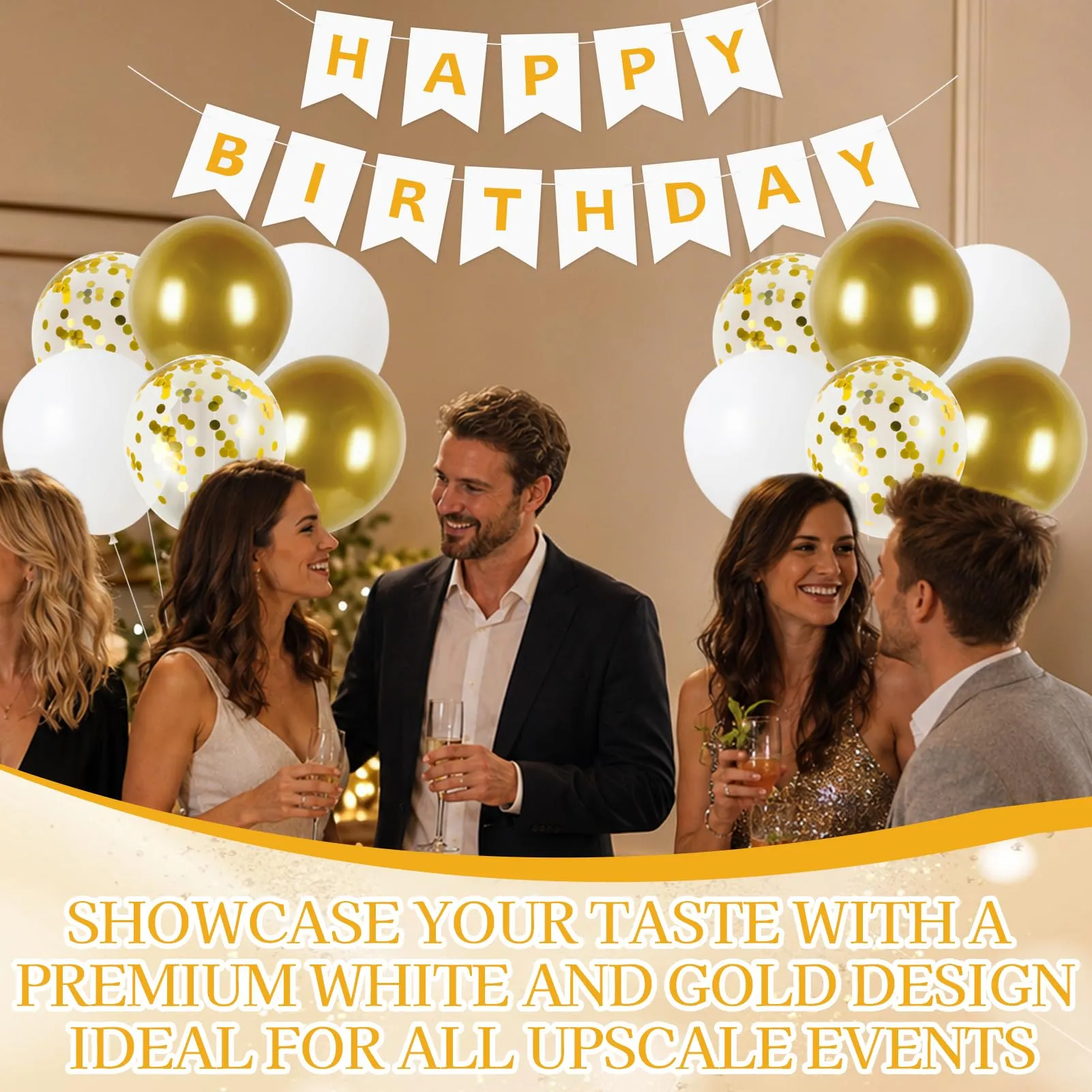 13 Pezzi Decorazioni Compleanno Bianco Oro, Palloncini Oro e Bianco - immagine 6