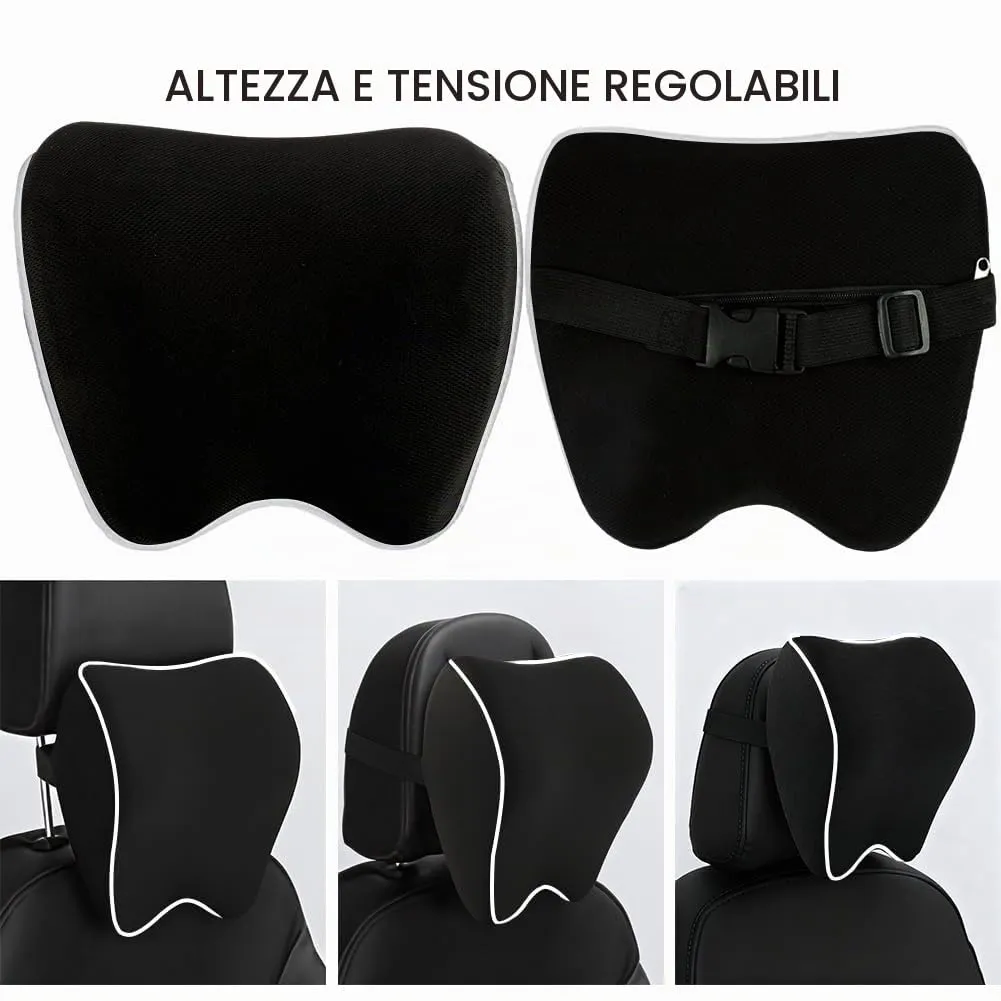 Alaoo 2pcs Cuscino Poggiatesta Auto, Nero con Finiture Bianche - immagine 7