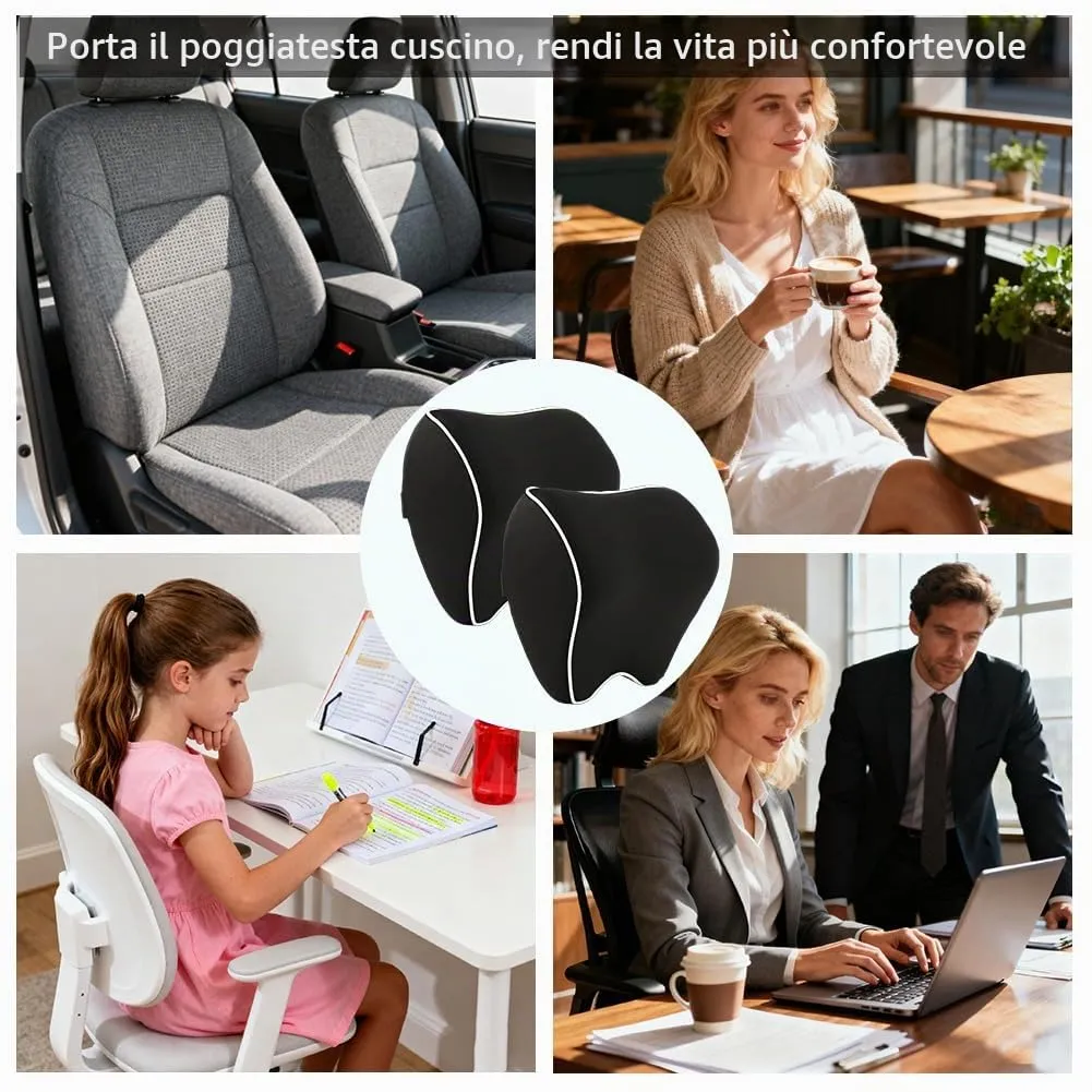 Alaoo 2pcs Cuscino Poggiatesta Auto, Nero con Finiture Bianche - immagine 8