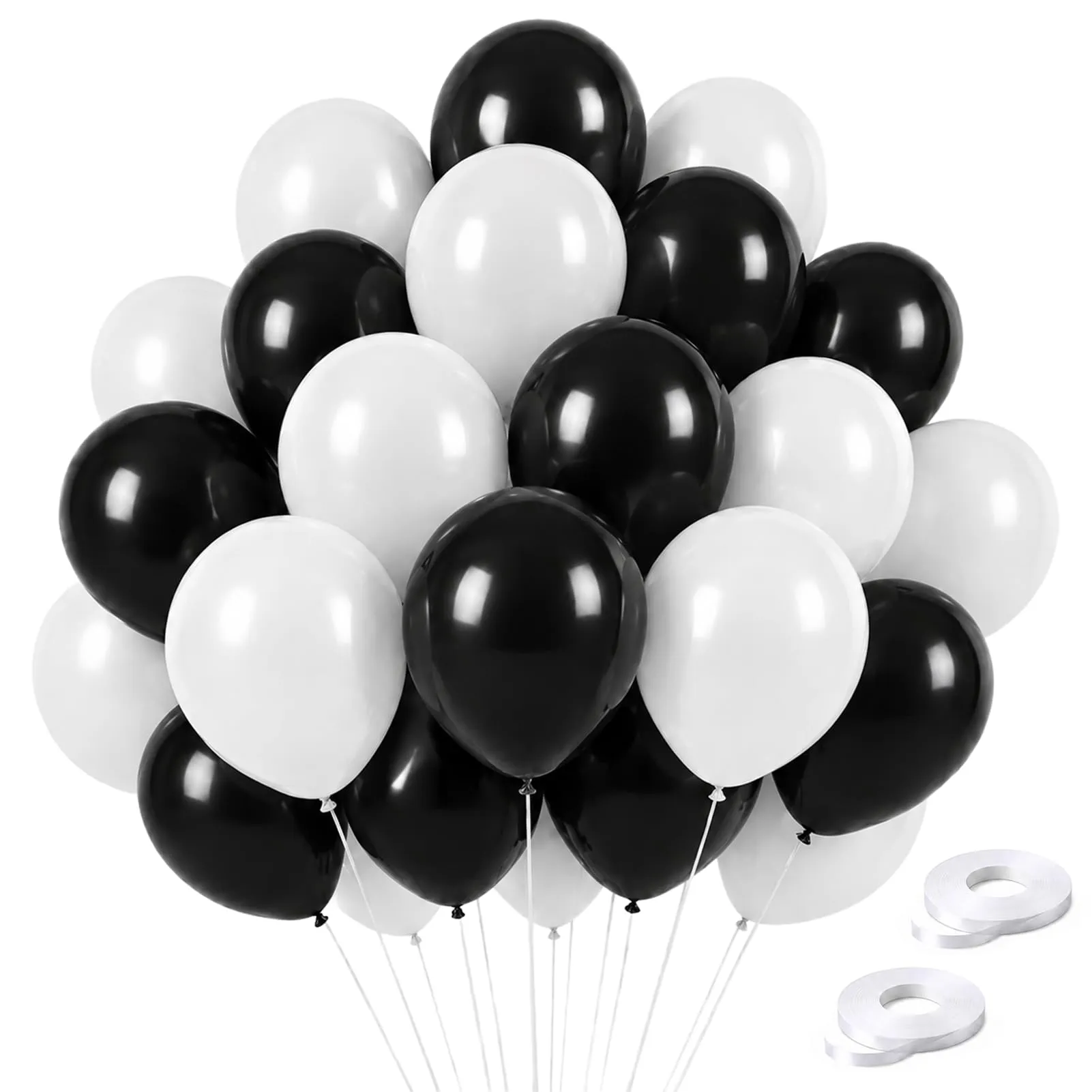 60 Pezzi Palloncini Neri e Bianchi, Palloncino di Elio Bianco e Nero - immagine 1