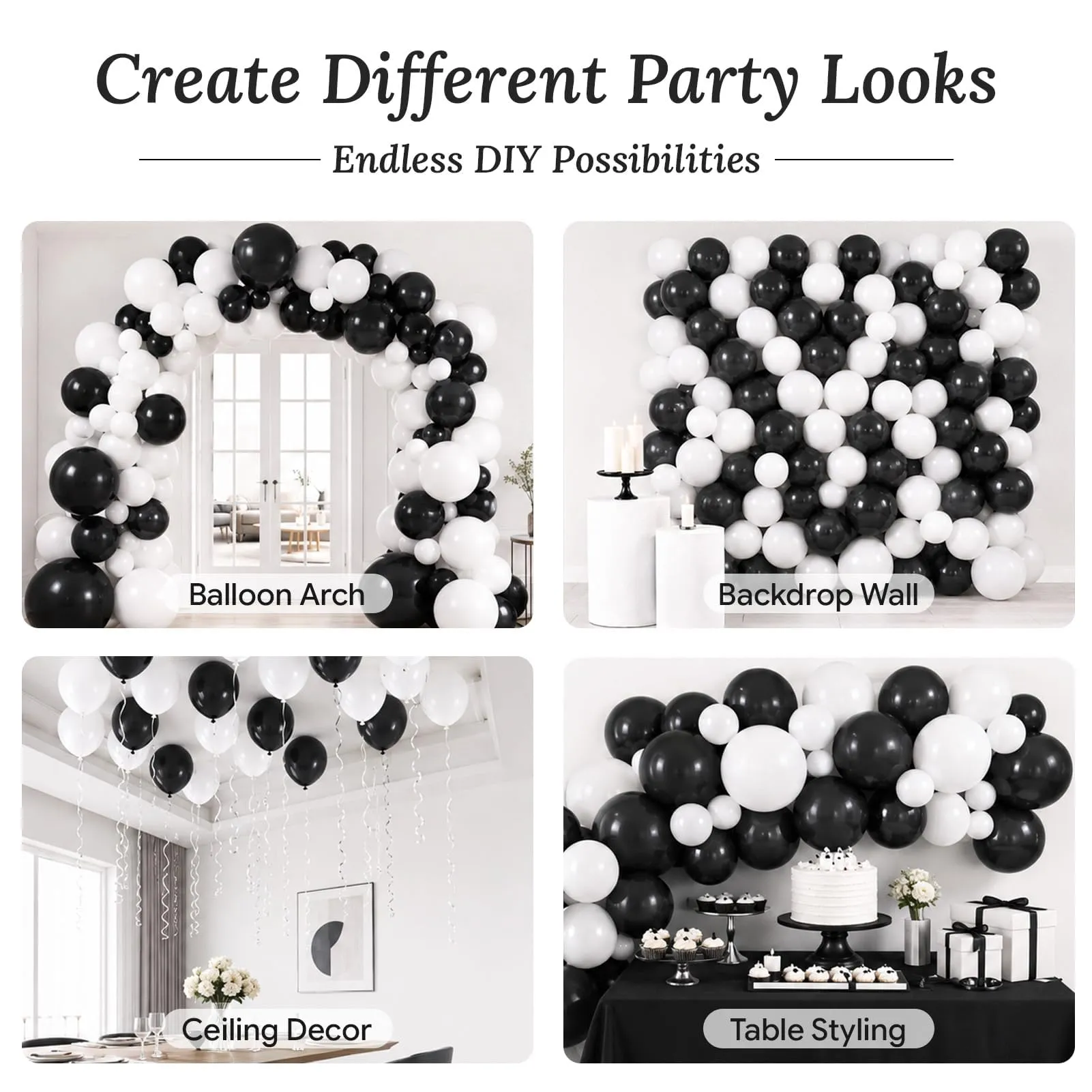 60 Pezzi Palloncini Neri e Bianchi, Palloncino di Elio Bianco e Nero - immagine 4