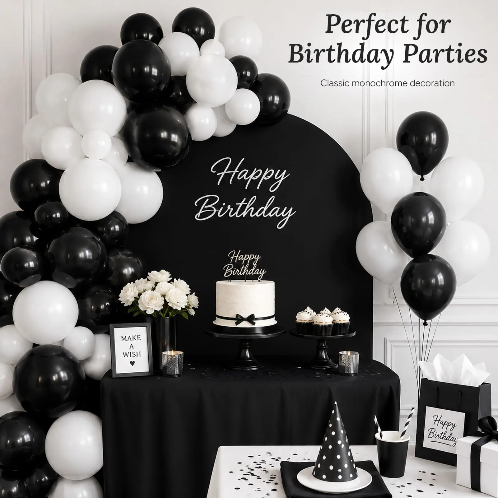 60 Pezzi Palloncini Neri e Bianchi, Palloncino di Elio Bianco e Nero - immagine 5