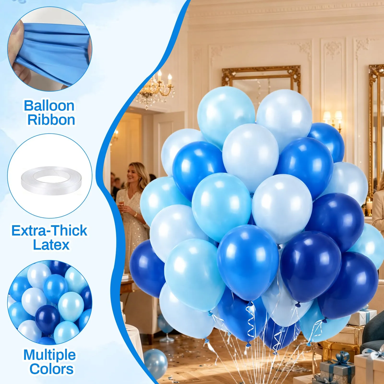 60 Pezzi Palloncini Blu, Palloncino di Elio Azzurro Cielo - immagine 3