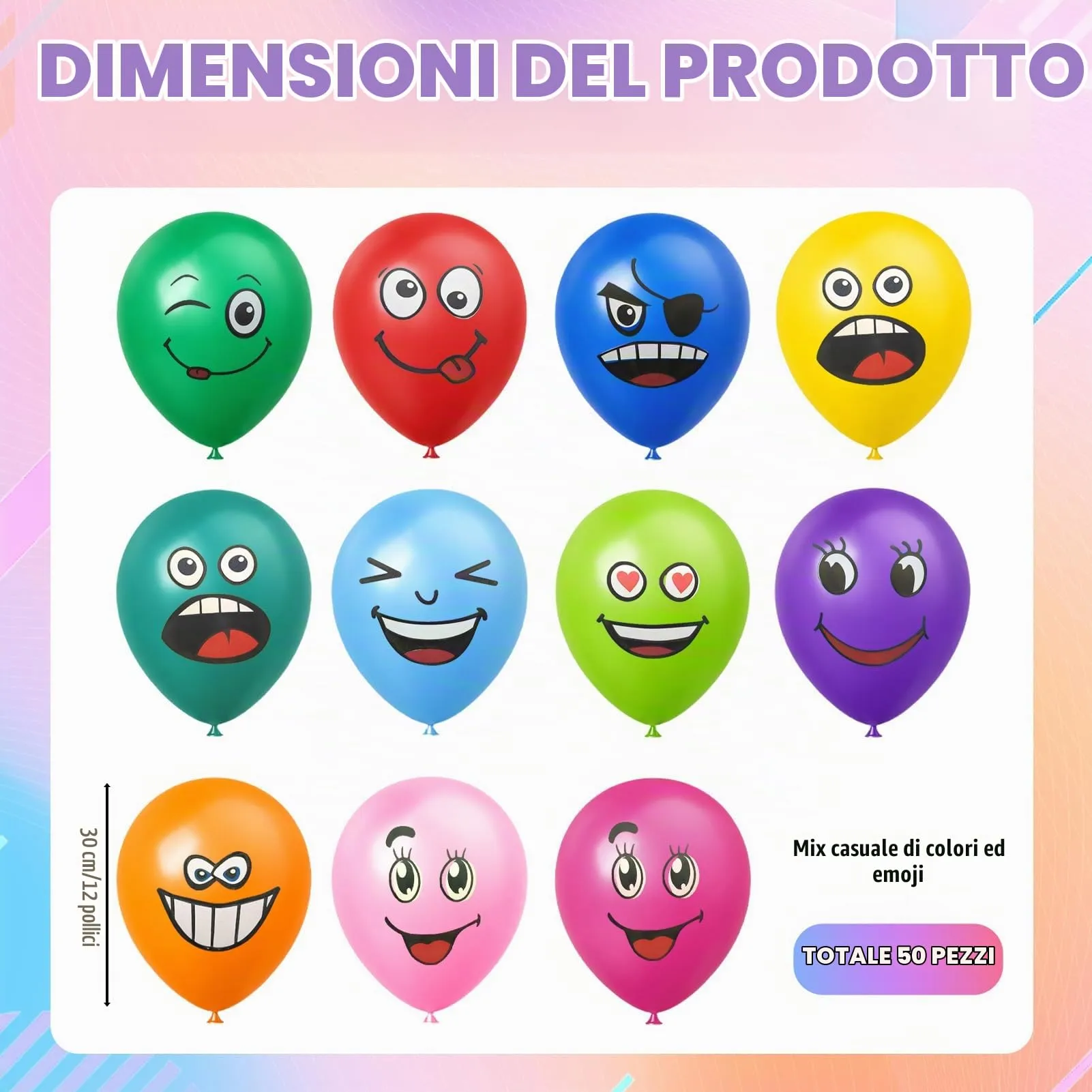 50 Pezzi Emotion Serie Palloncinis in Lattice, Palloncini Smiley - immagine 2