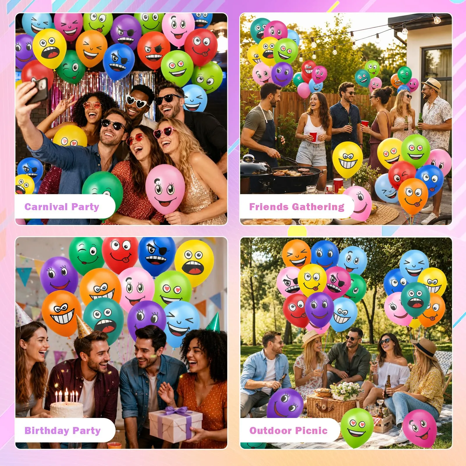 50 Pezzi Emotion Serie Palloncinis in Lattice, Palloncini Smiley - immagine 3