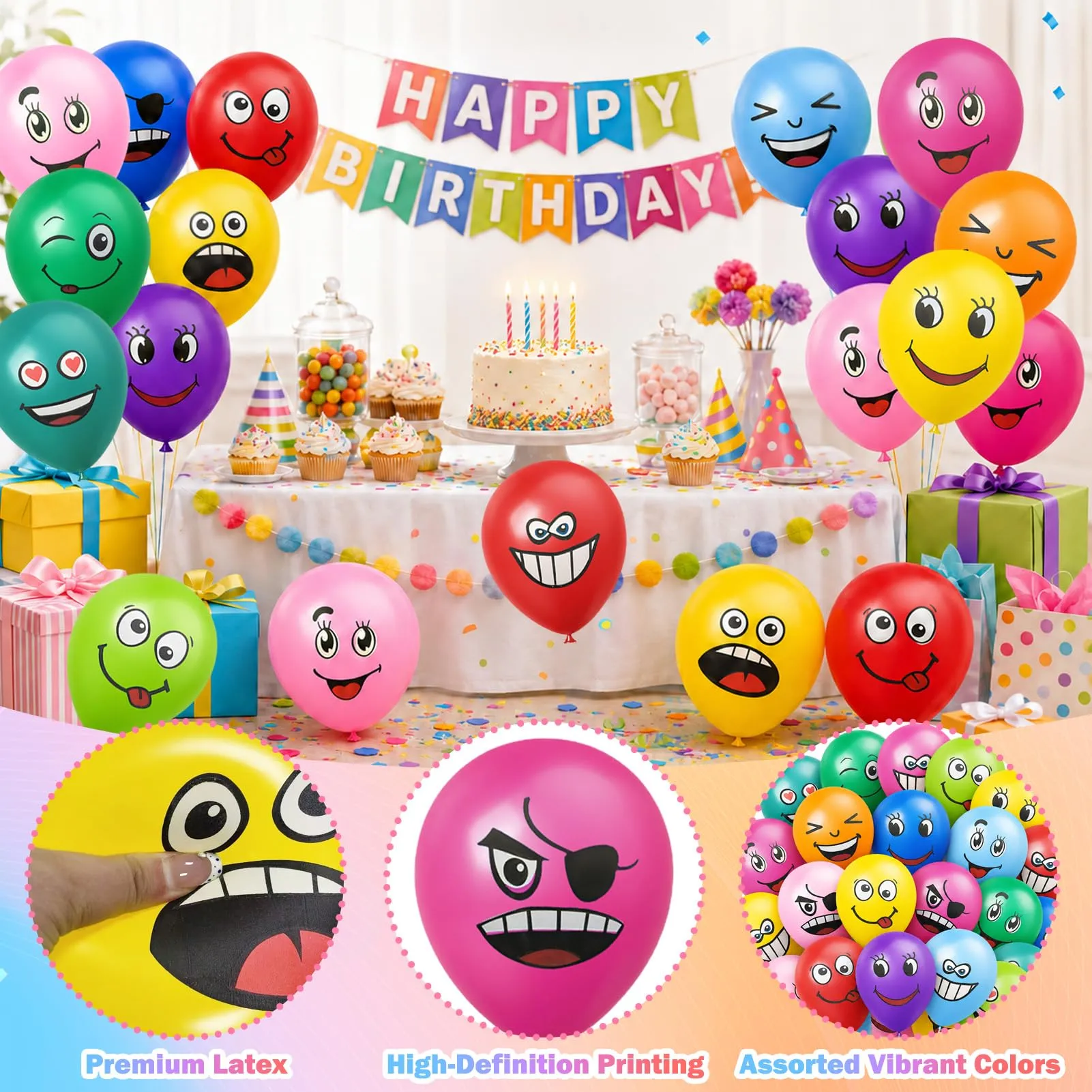 50 Pezzi Emotion Serie Palloncinis in Lattice, Palloncini Smiley - immagine 7