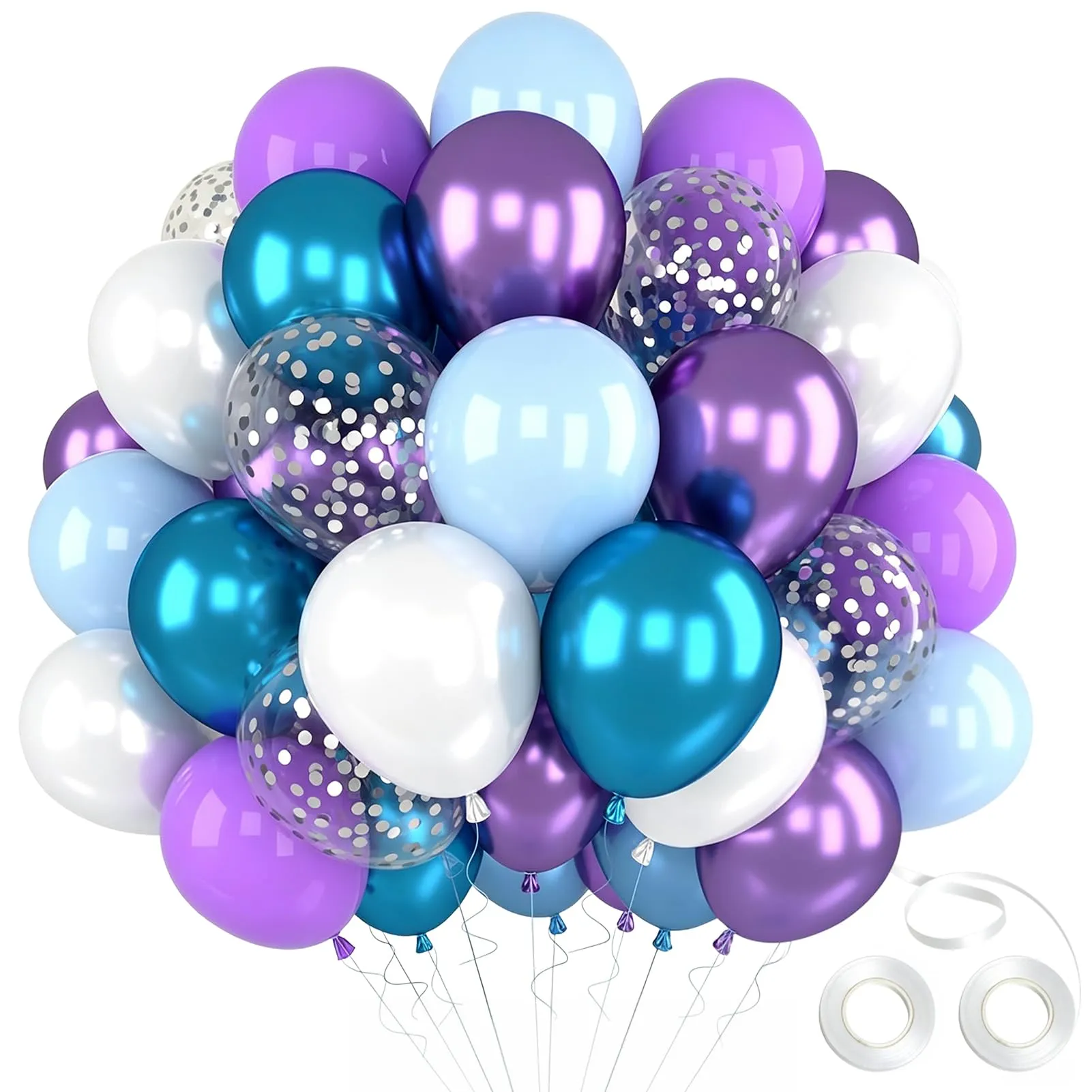 60 Pezzi Palloncini Blu Viola Bianco, Blu Lavanda Palloncino Elio - immagine 1