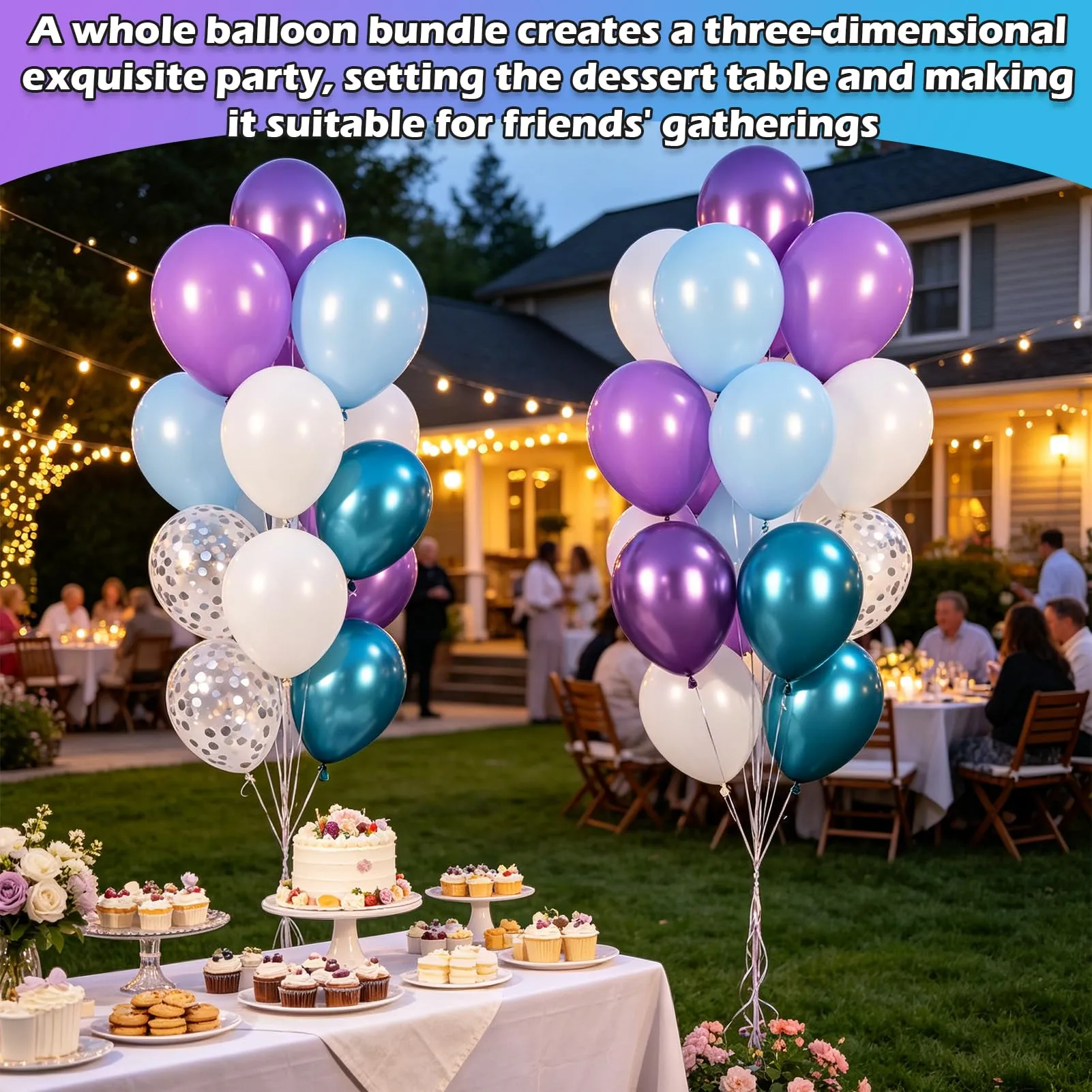 60 Pezzi Palloncini Blu Viola Bianco, Blu Lavanda Palloncino Elio - immagine 4