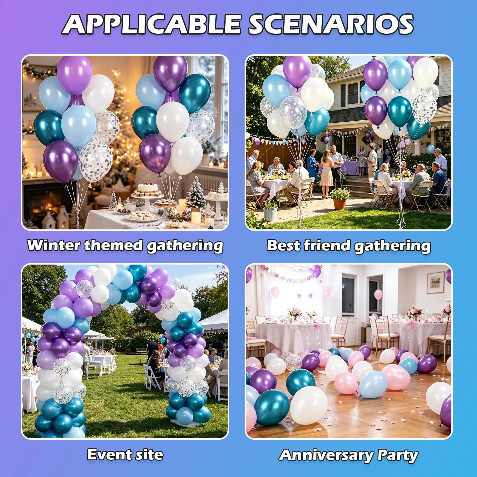 60 Pezzi Palloncini Blu Viola Bianco, Blu Lavanda Palloncino Elio - immagine 6