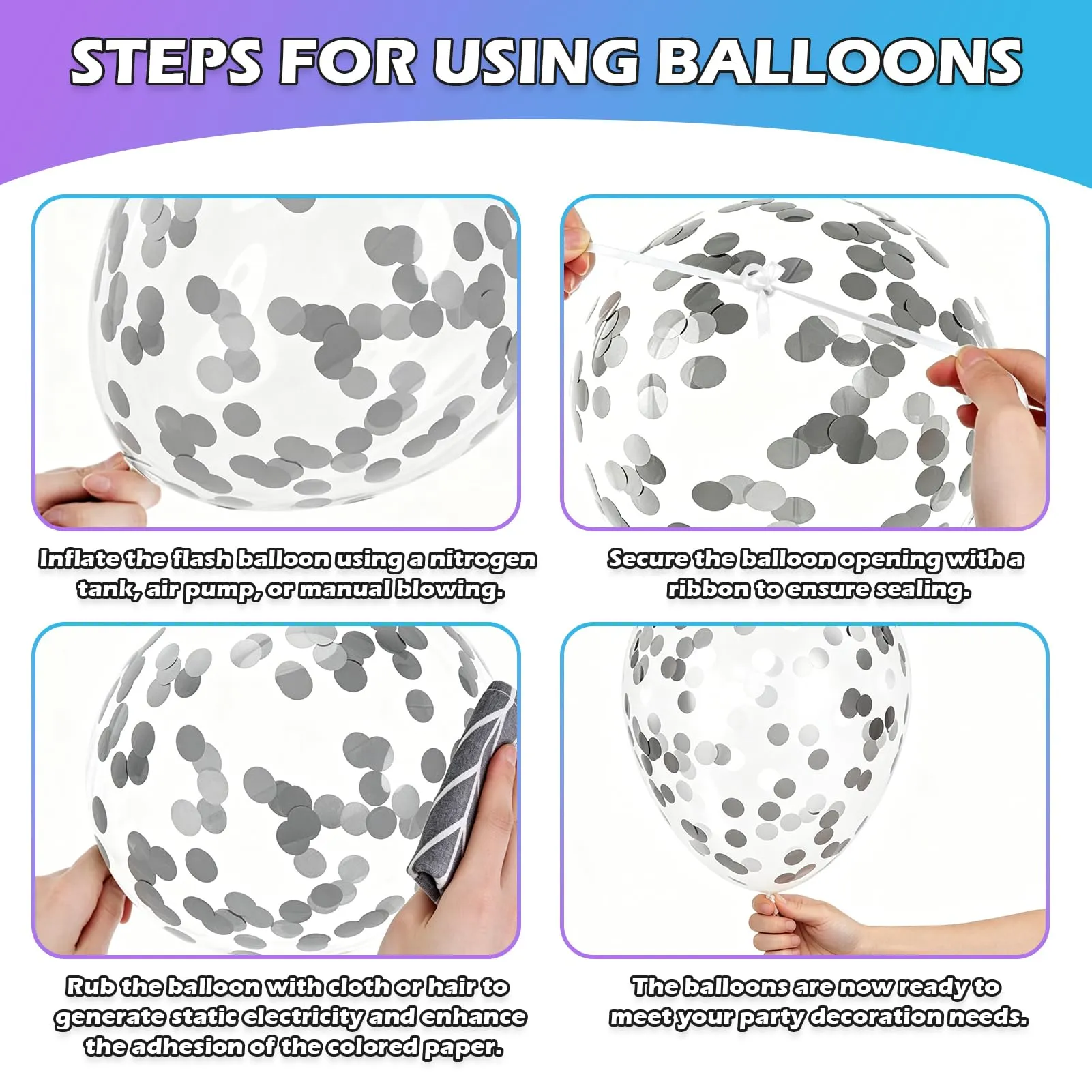 60 Pezzi Palloncini Blu Viola Bianco, Blu Lavanda Palloncino Elio - immagine 7