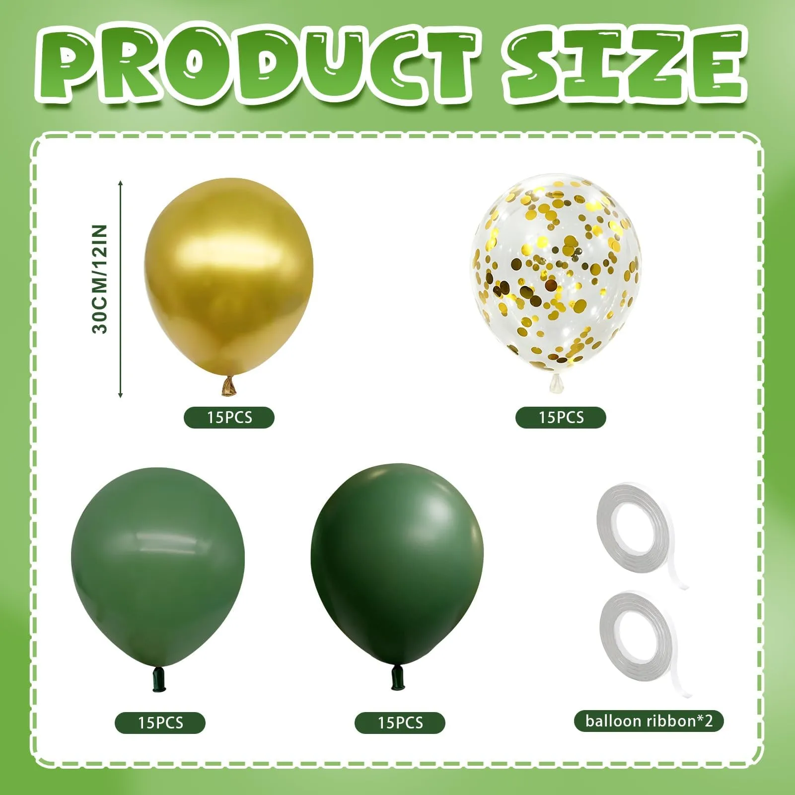 60 Pezzi Palloncini Compleanno Verde Salvia e Oro, 12 Pollici - immagine 2