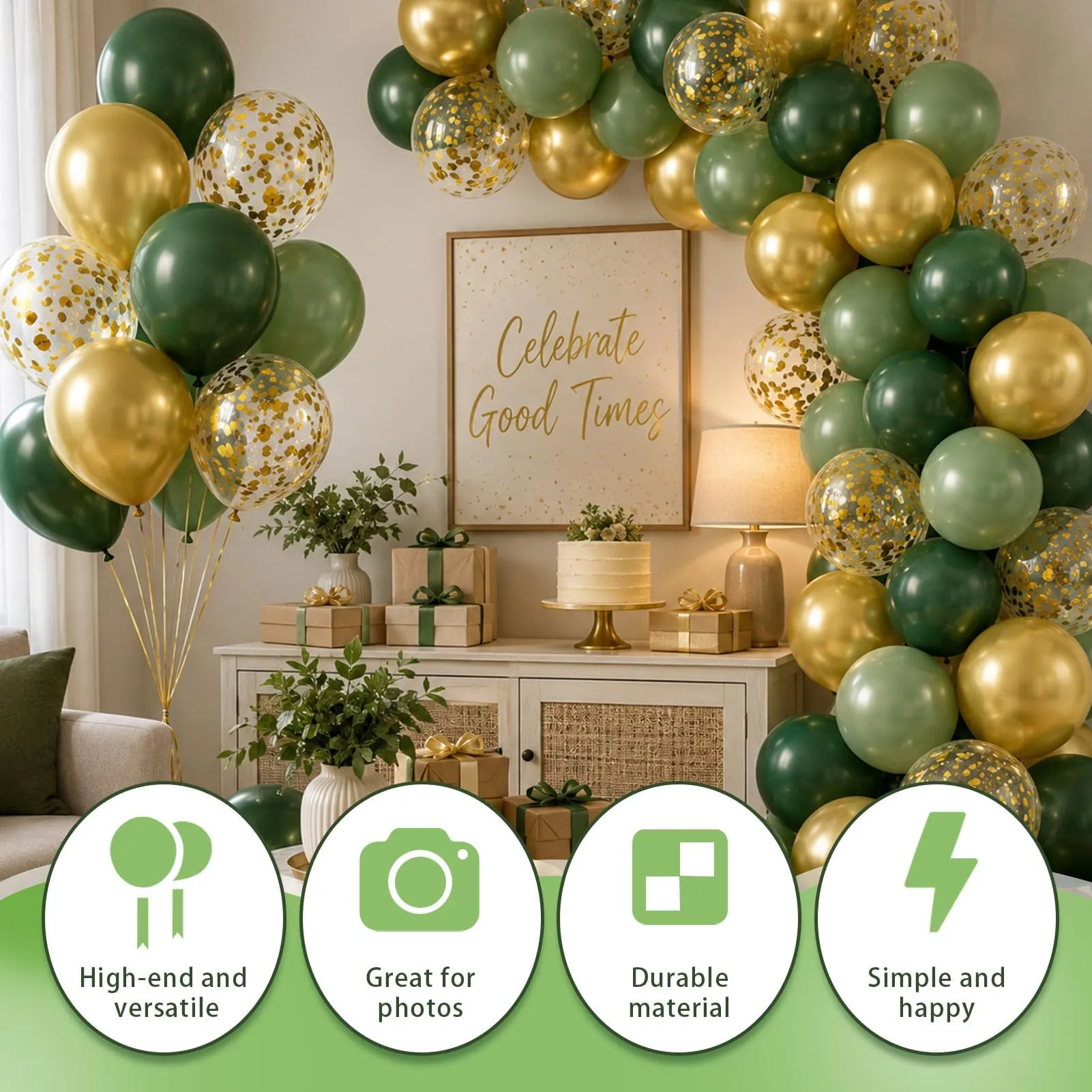 60 Pezzi Palloncini Compleanno Verde Salvia e Oro, 12 Pollici - immagine 5