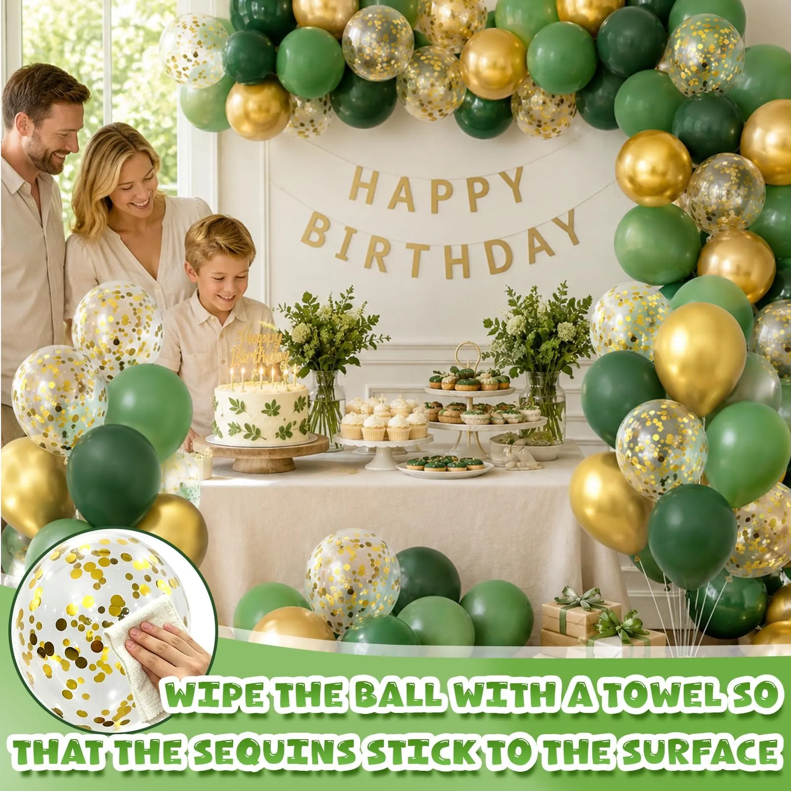 60 Pezzi Palloncini Compleanno Verde Salvia e Oro, 12 Pollici - immagine 6