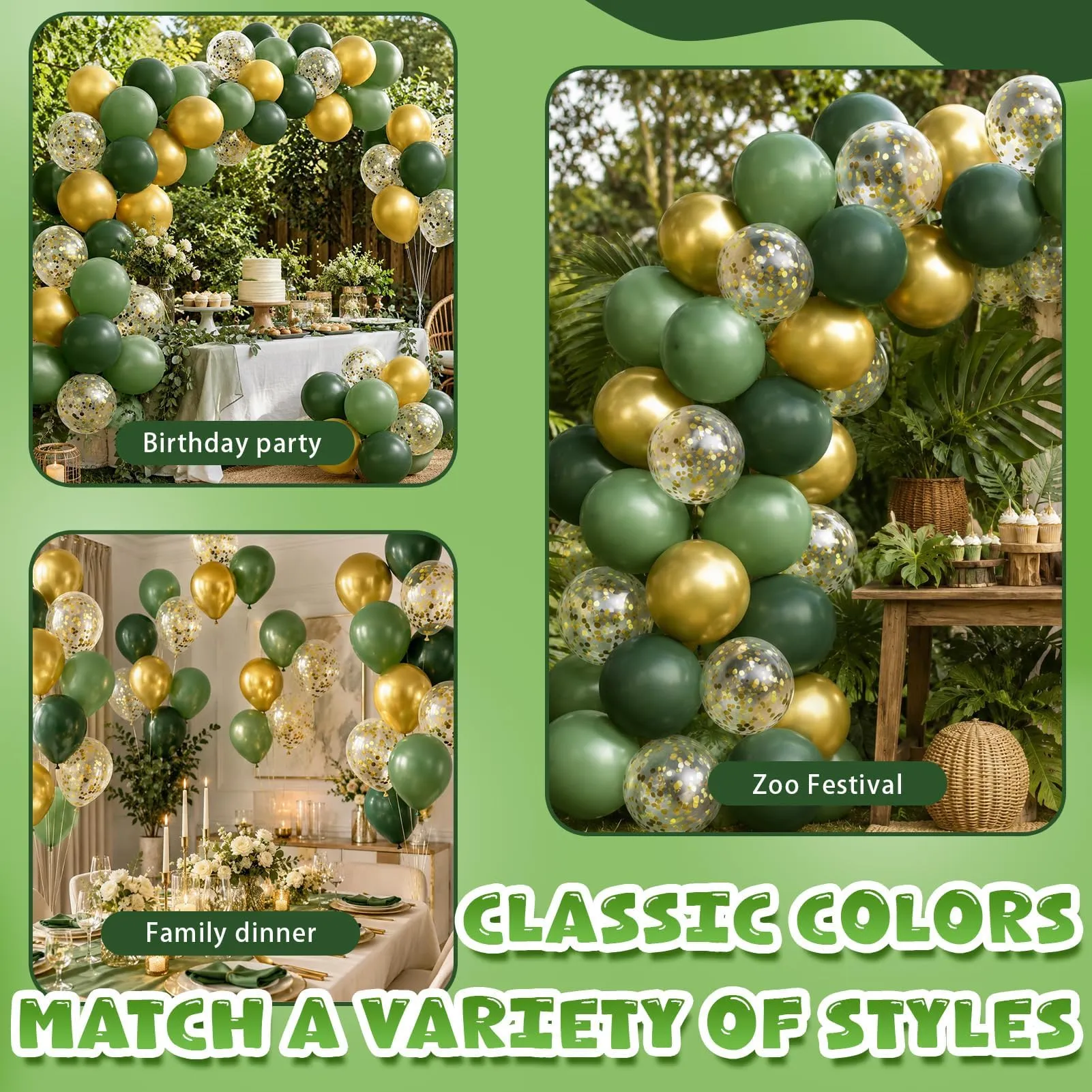 60 Pezzi Palloncini Compleanno Verde Salvia e Oro, 12 Pollici - immagine 7