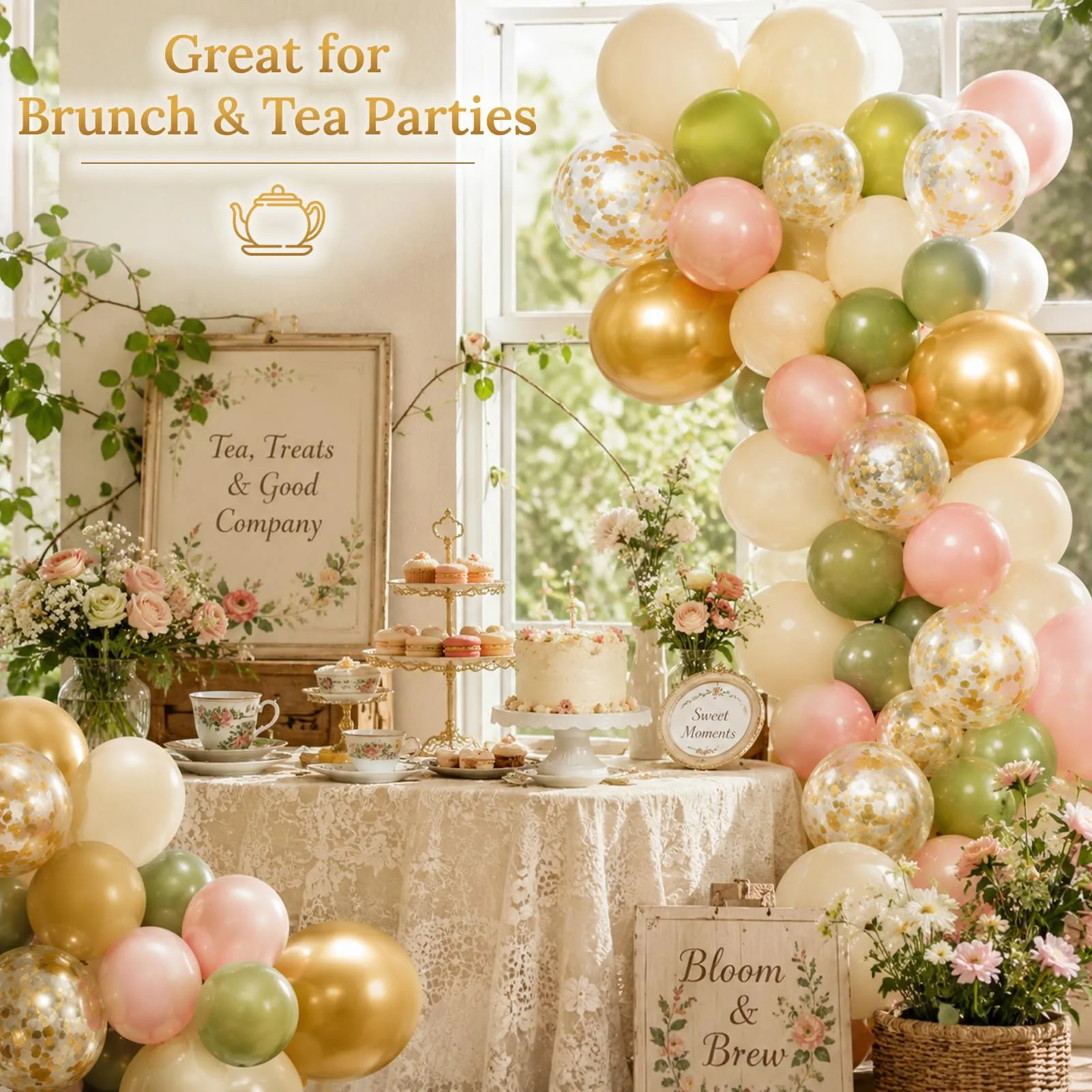 60 Pezzi Palloncini Verde Rosa Oro e Beige, Palloncino Lattice Pastello - immagine 5