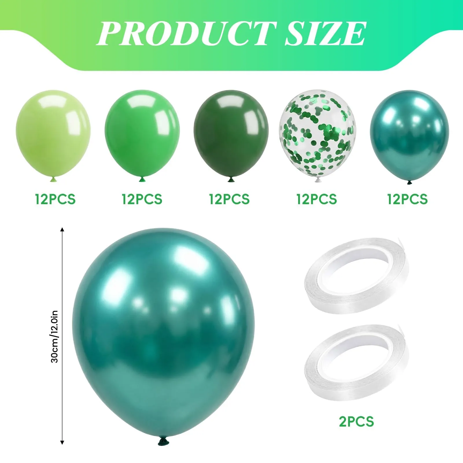 60 Pièces Ballons Vert Sauge, Hélium Ballons Vert Foncé Verts Clair - immagine 2