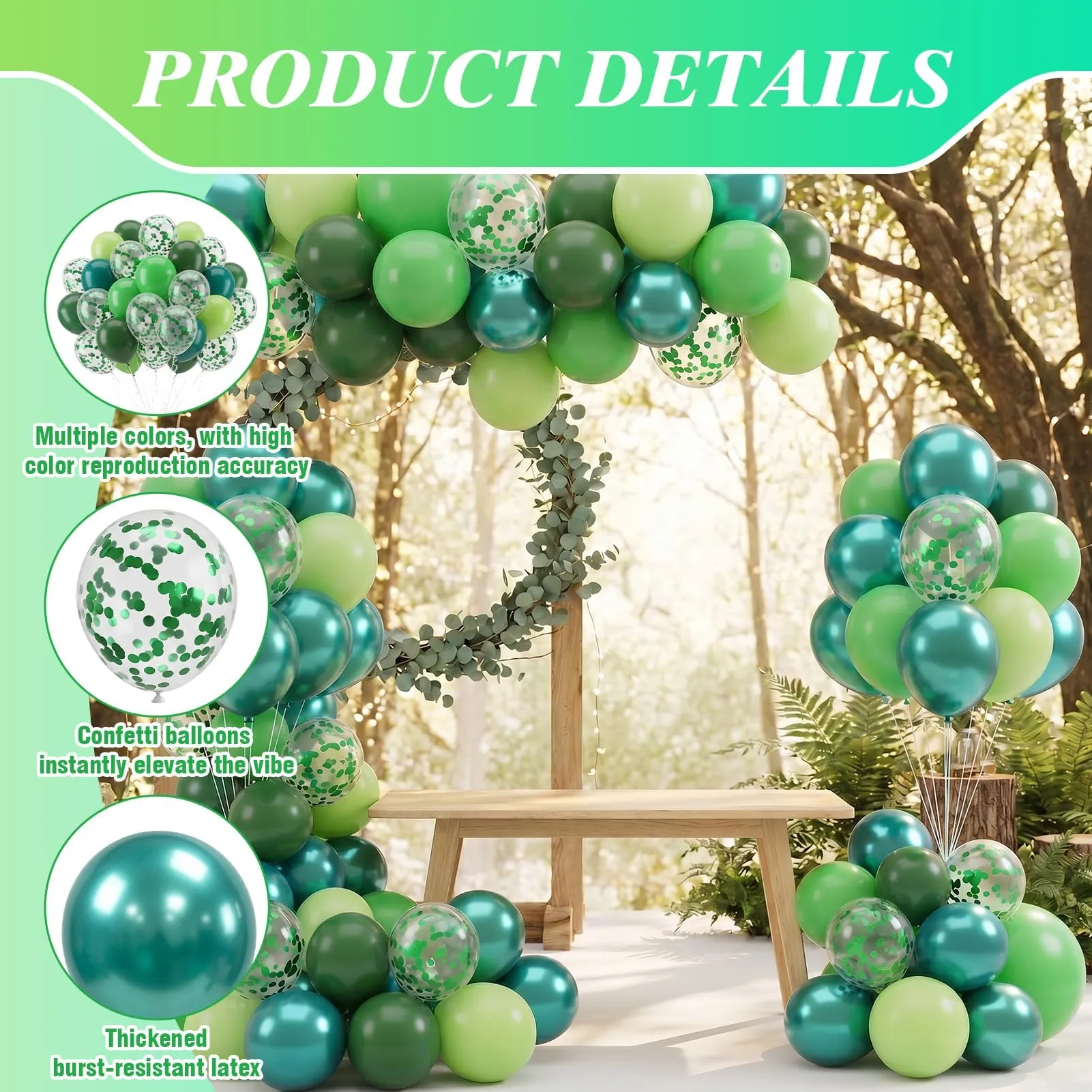 60 Pièces Ballons Vert Sauge, Hélium Ballons Vert Foncé Verts Clair - immagine 4