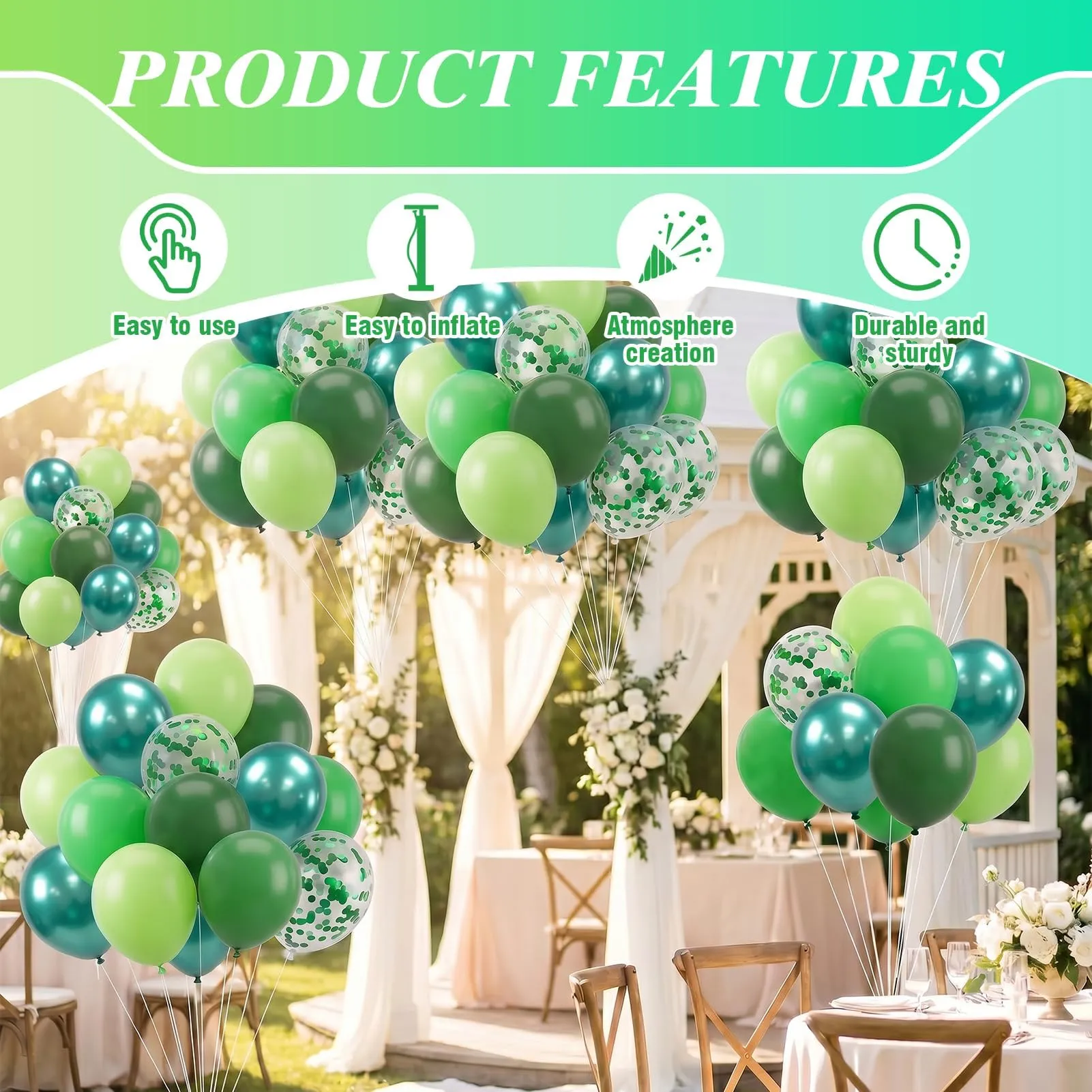 60 Pièces Ballons Vert Sauge, Hélium Ballons Vert Foncé Verts Clair - immagine 5
