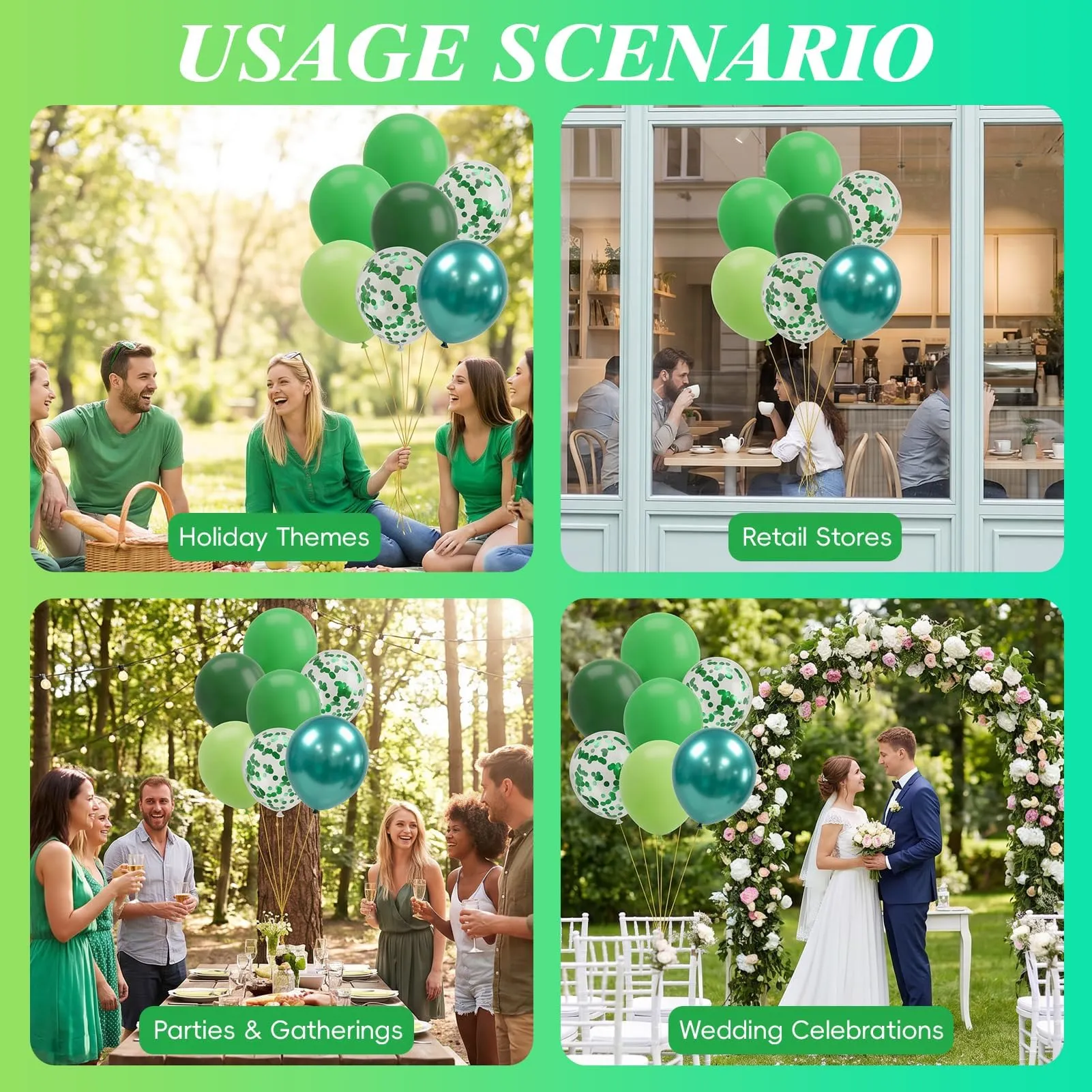 60 Pièces Ballons Vert Sauge, Hélium Ballons Vert Foncé Verts Clair - immagine 7