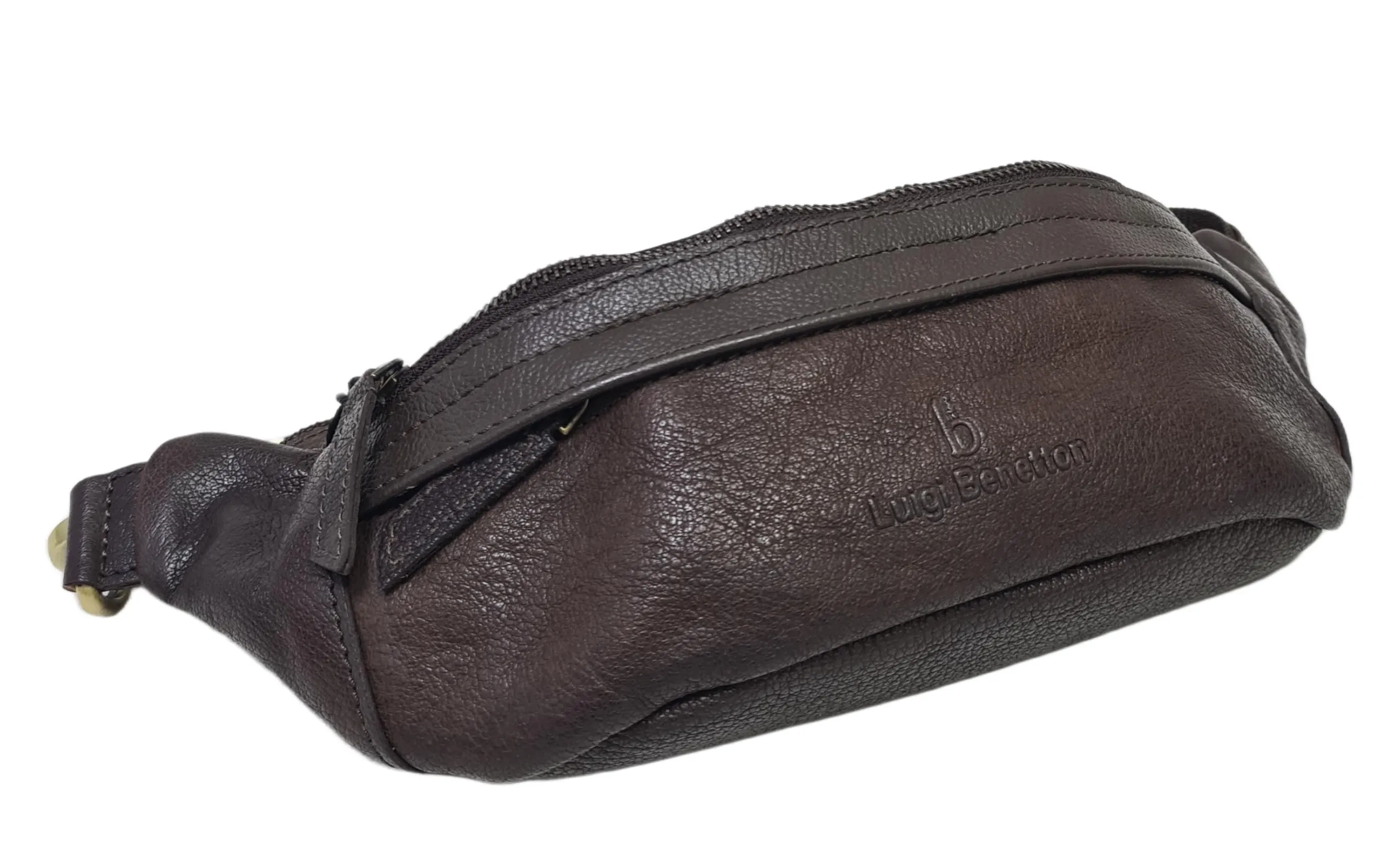Luigi Benetton Marsupio Uomo 100% Pelle Bovina, con Tasche Frontale e Posteriore con Zip, Cintura Regolabile, Dimensioni 30x10x8,5 cm, Marrone Testa di Moro - immagine 4