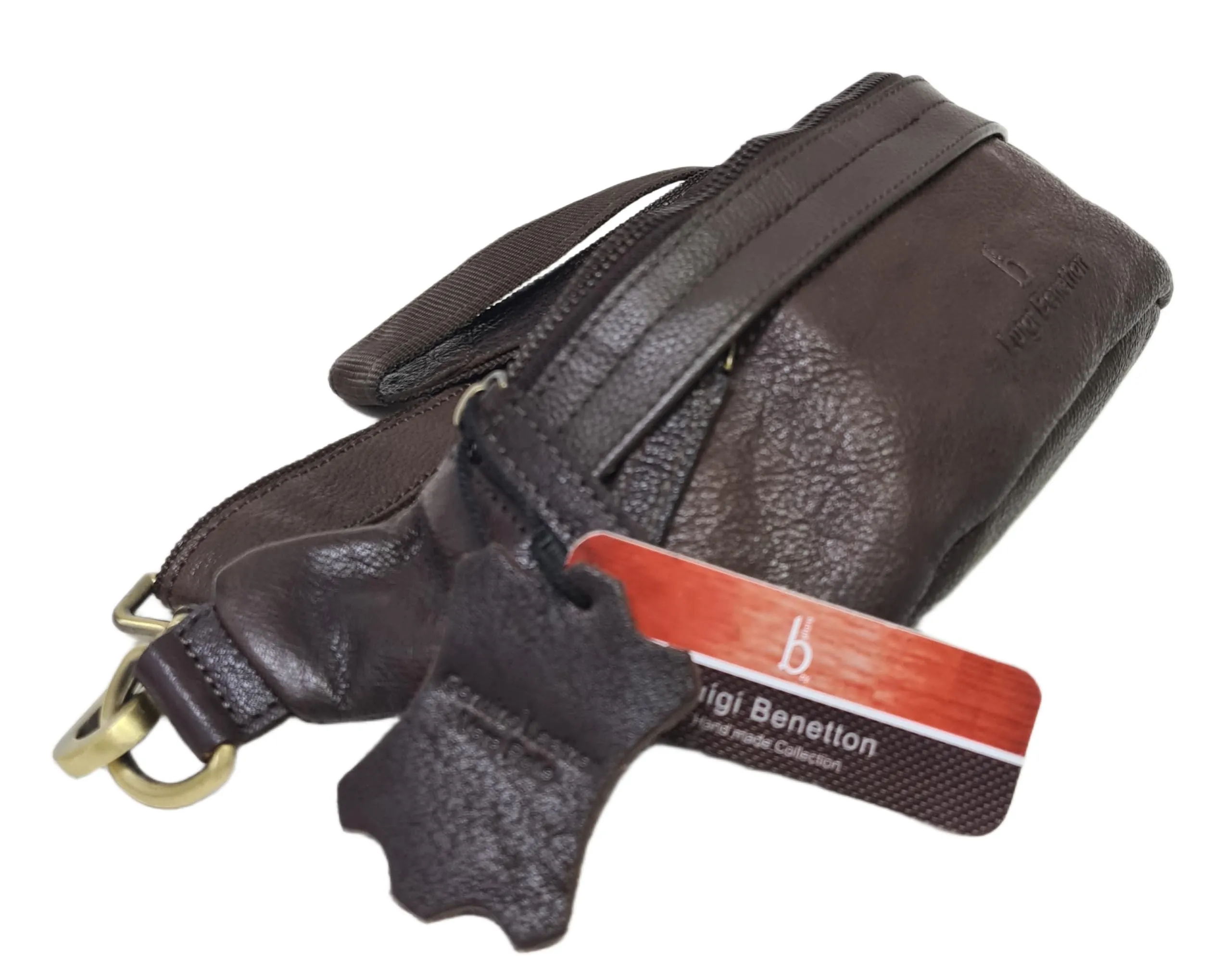 Luigi Benetton Marsupio Uomo 100% Pelle Bovina, con Tasche Frontale e Posteriore con Zip, Cintura Regolabile, Dimensioni 30x10x8,5 cm, Marrone Testa di Moro - immagine 5