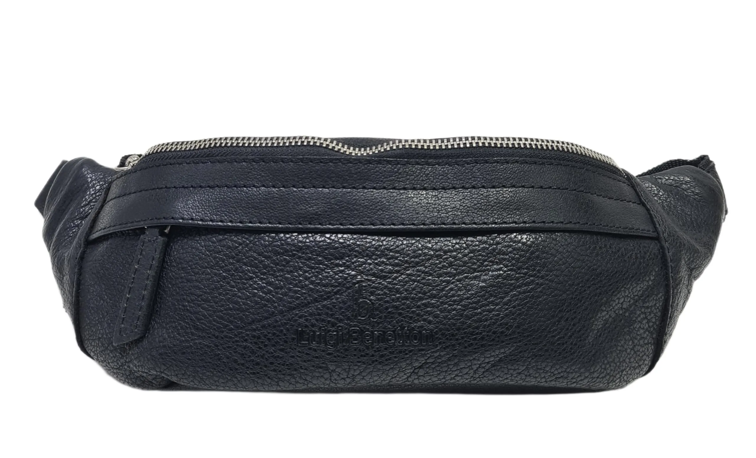 Luigi Benetton Marsupio Uomo 100% Pelle Bovina, con Tasche Frontale e Posteriore con Zip, Cintura Regolabile, Dimensioni 30x10x8,5 cm, Nero - immagine 1