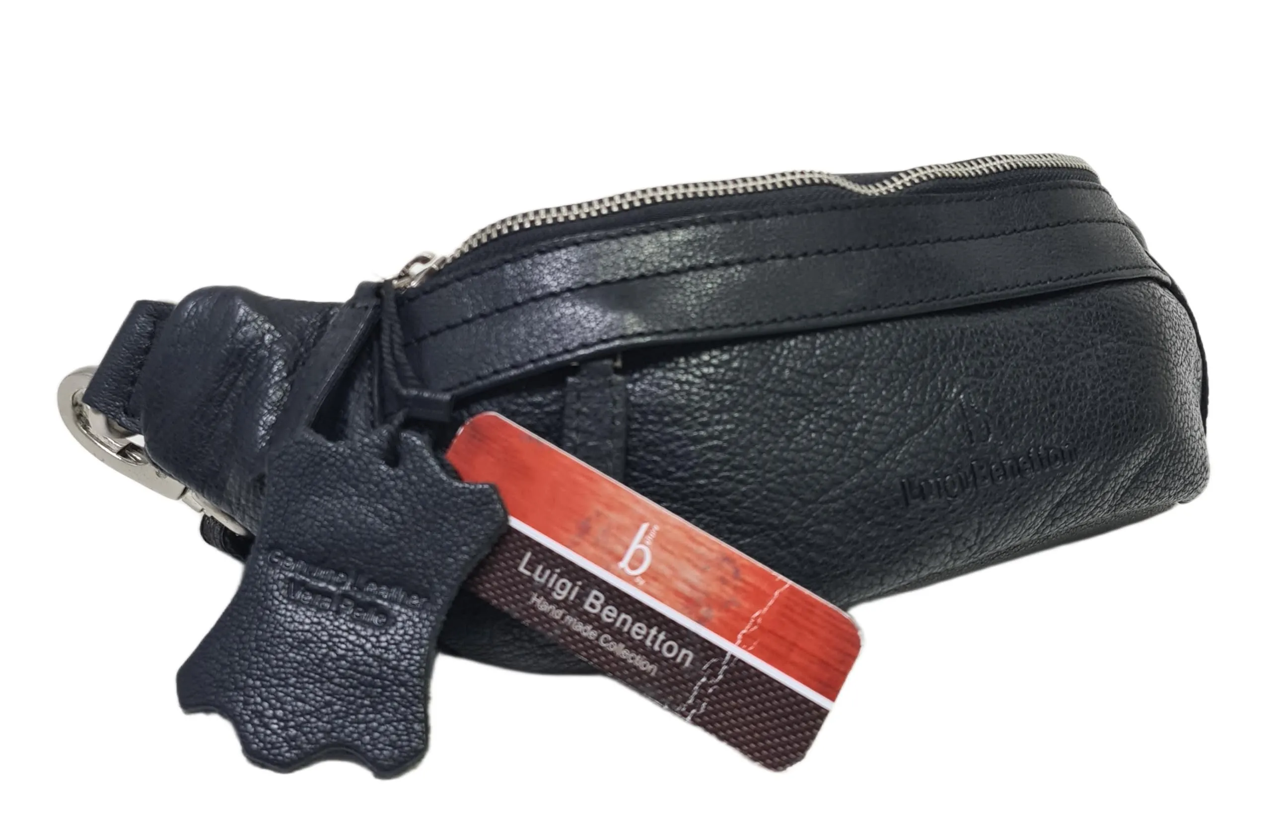 Luigi Benetton Marsupio Uomo 100% Pelle Bovina, con Tasche Frontale e Posteriore con Zip, Cintura Regolabile, Dimensioni 30x10x8,5 cm, Nero - immagine 2