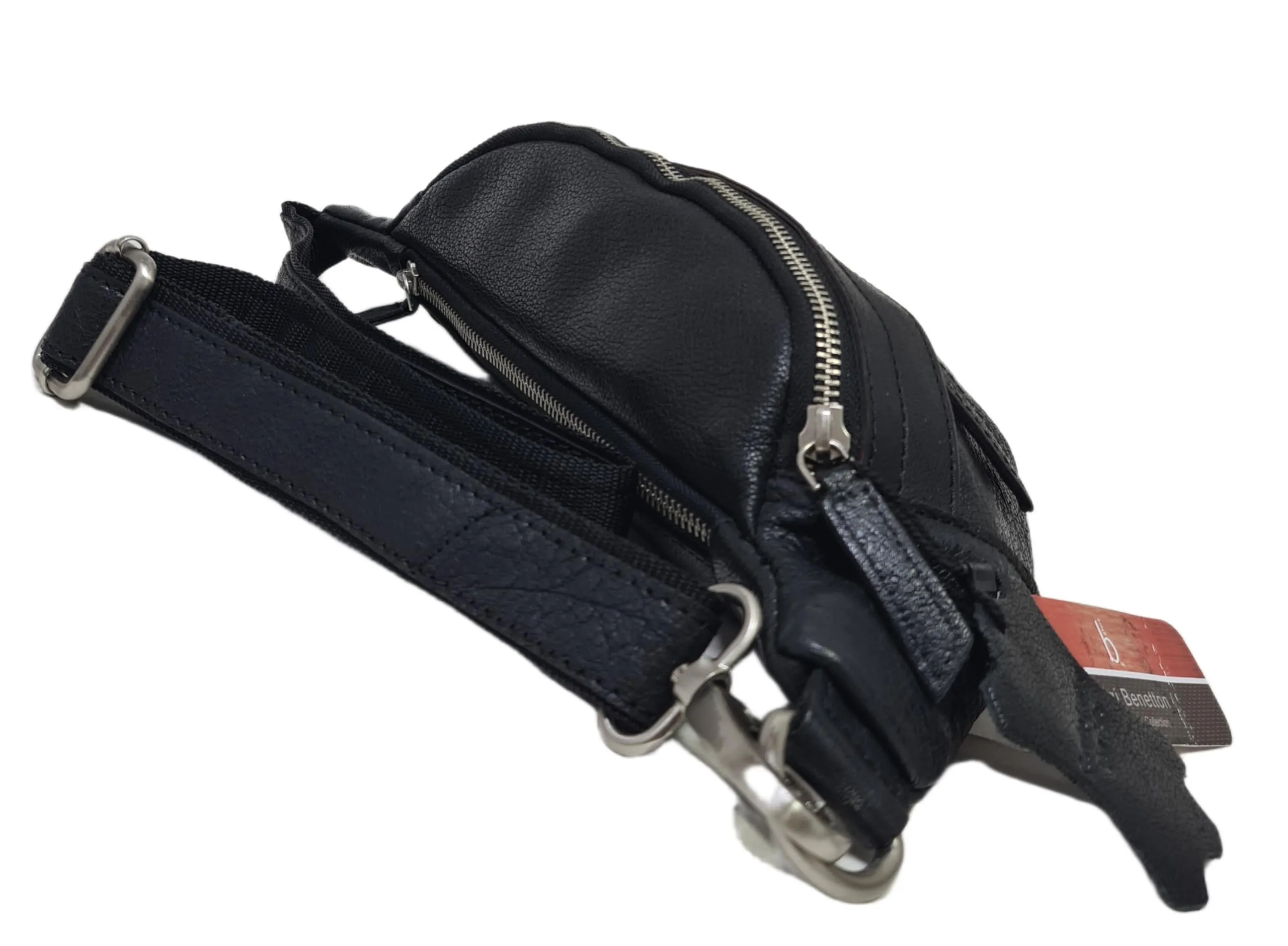 Luigi Benetton Marsupio Uomo 100% Pelle Bovina, con Tasche Frontale e Posteriore con Zip, Cintura Regolabile, Dimensioni 30x10x8,5 cm, Nero - immagine 3