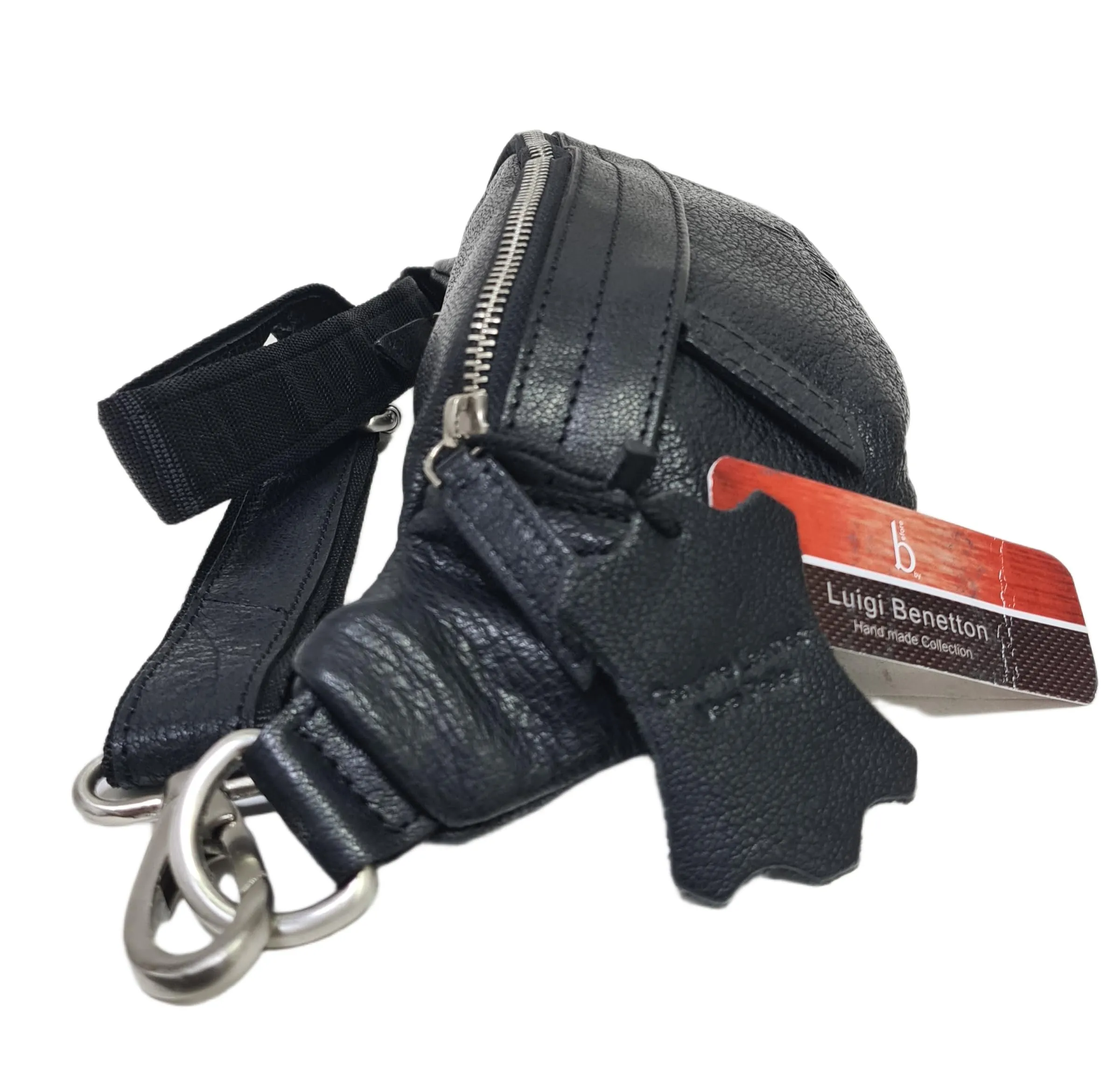 Luigi Benetton Marsupio Uomo 100% Pelle Bovina, con Tasche Frontale e Posteriore con Zip, Cintura Regolabile, Dimensioni 30x10x8,5 cm, Nero - immagine 4