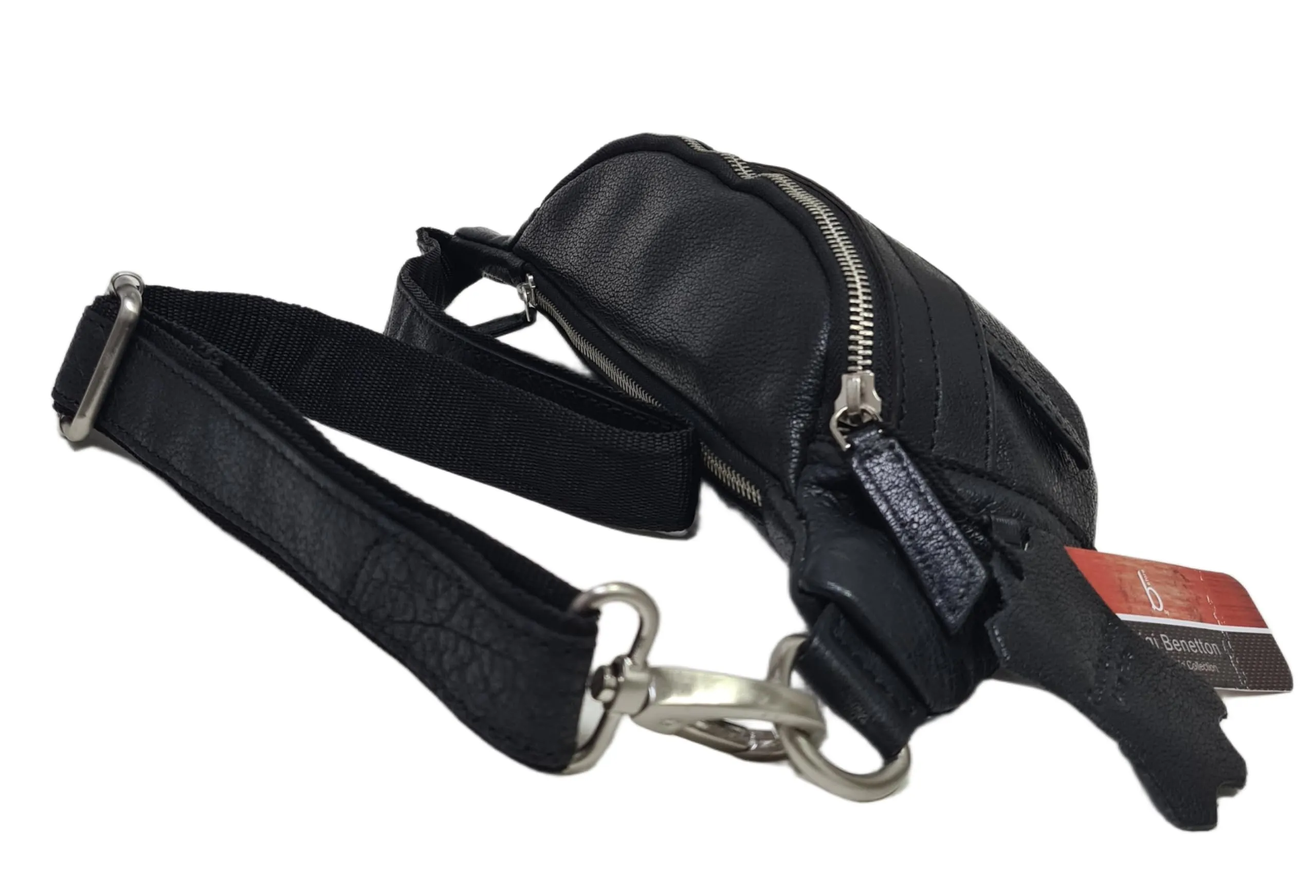 Luigi Benetton Marsupio Uomo 100% Pelle Bovina, con Tasche Frontale e Posteriore con Zip, Cintura Regolabile, Dimensioni 30x10x8,5 cm, Nero - immagine 7