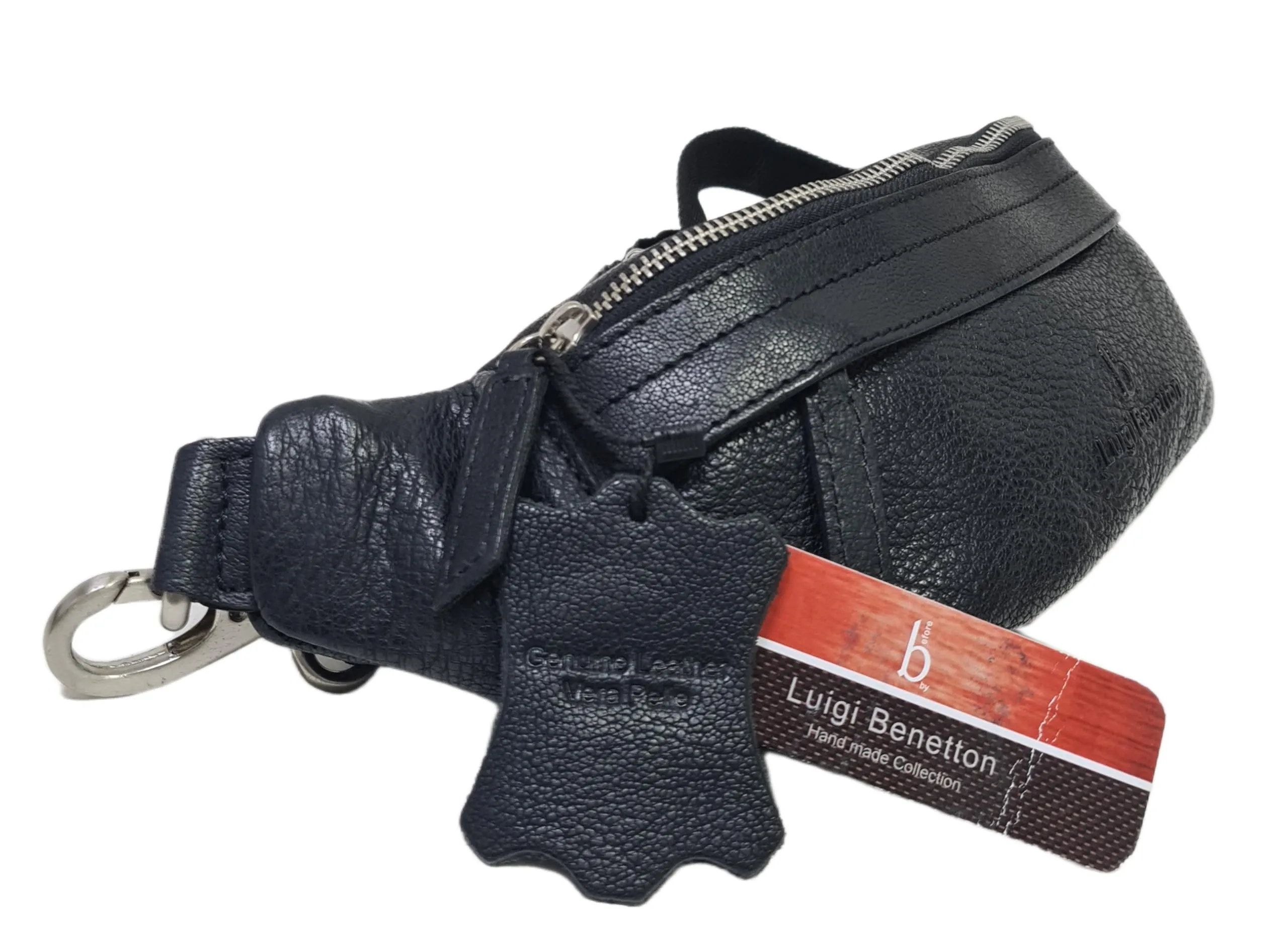 Luigi Benetton Marsupio Uomo 100% Pelle Bovina, con Tasche Frontale e Posteriore con Zip, Cintura Regolabile, Dimensioni 30x10x8,5 cm, Nero - immagine 8