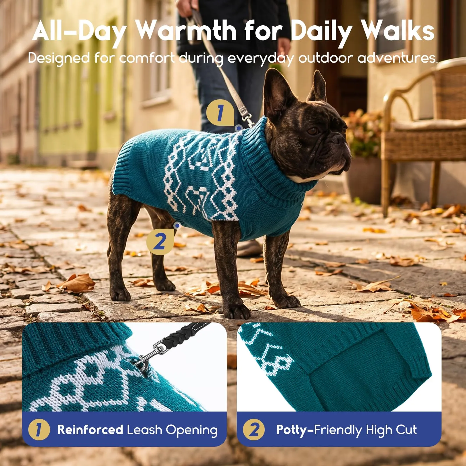 ASENKU Maglione Invernale per Grandi Cani Collo Alto Piegabile 3XL, Motivo Bouledogue Francese, Foro Guinzaglio, Cappotto Cane Adatto Labrador Pastore Tedesco, Tuta Calda per Passeggiate e Casa - immagine 4