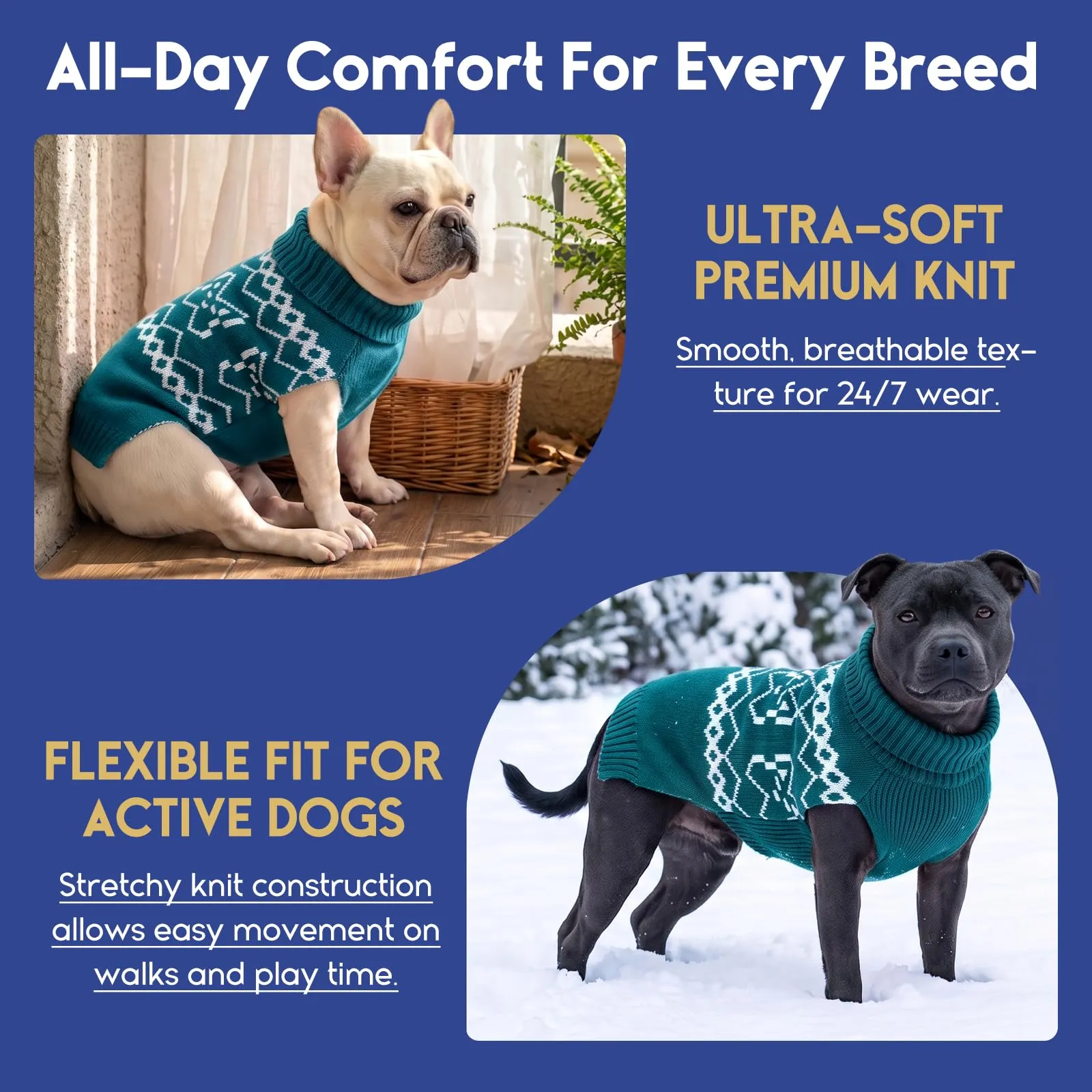 ASENKU Maglione Invernale per Grandi Cani Collo Alto Piegabile 3XL, Motivo Bouledogue Francese, Foro Guinzaglio, Cappotto Cane Adatto Labrador Pastore Tedesco, Tuta Calda per Passeggiate e Casa - immagine 7