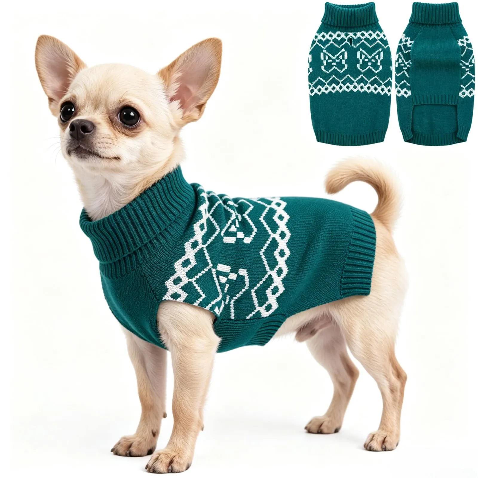 ASENKU Maglioncino Cane Taglia Piccola XS, Maglione Invernale per Cani Collo Alto Piegabile, Motivo Bouledogue Francese, per Chihuahua Yorkshire, Foro per Guinzaglio per Passeggiate Casa Esterno - immagine 1