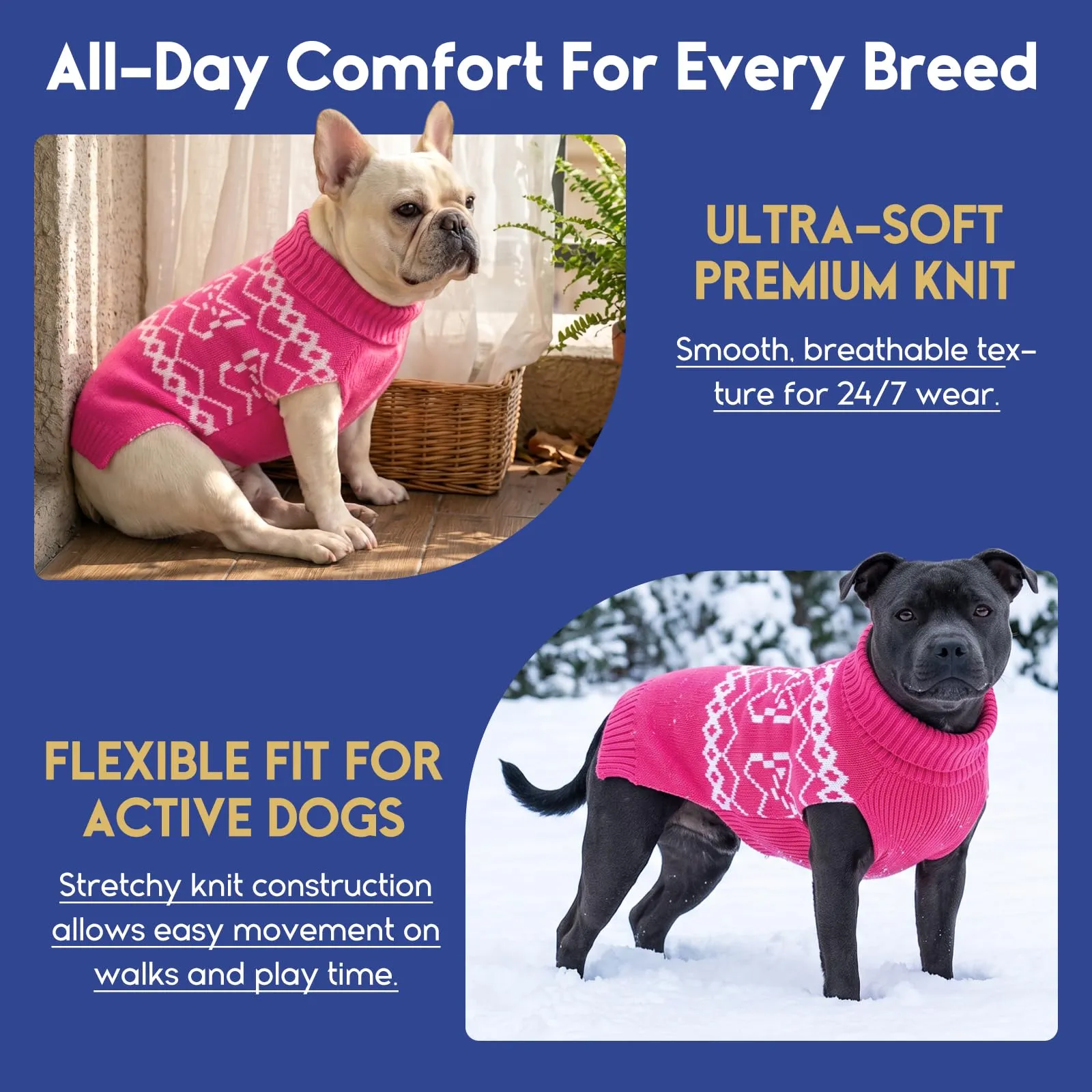 ASENKU Maglione Invernale per Grandi Cani Collo Alto Piegabile 2XL, Motivo Bouledogue Francese, Foro Guinzaglio, Cappotto Cane Adatto Labrador Pastore Tedesco, Tuta Calda per Passeggiate e Casa - immagine 7