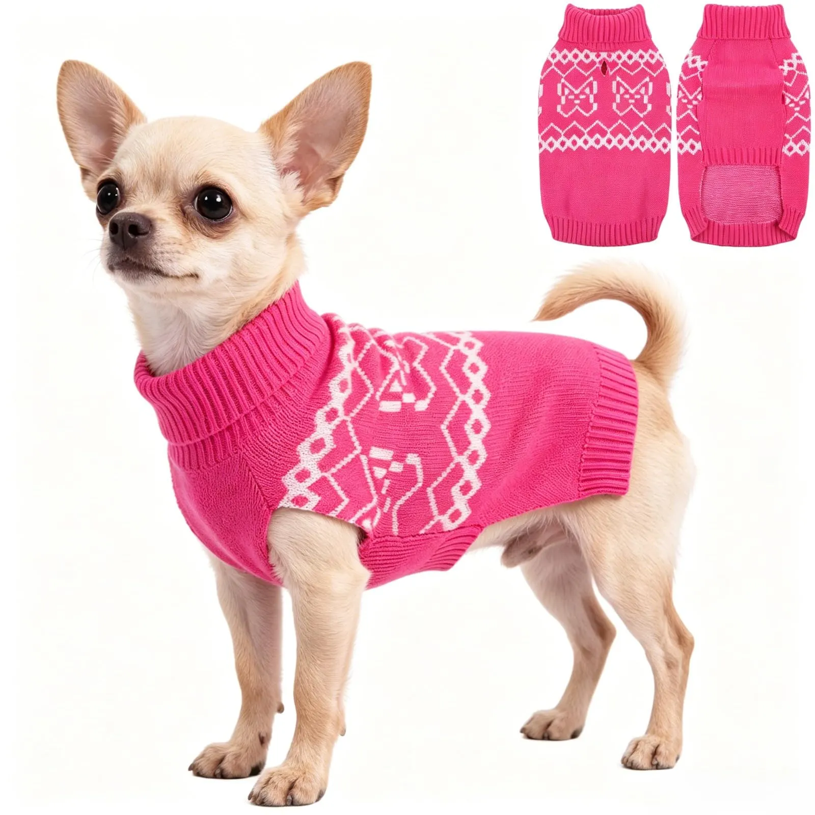 ASENKU Maglioncino Cane Taglia Piccola XS, Maglione Invernale per Cani Collo Alto Piegabile, Motivo Bouledogue Francese, per Chihuahua Yorkshire, Foro per Guinzaglio per Passeggiate Casa Esterno - immagine 1