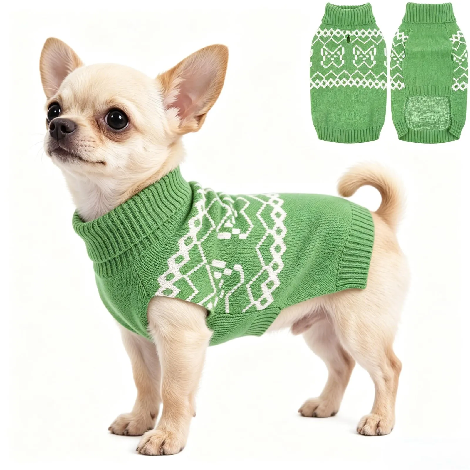 ASENKU Maglioncino Cane Taglia Piccola XS, Maglione Invernale per Cani Collo Alto Piegabile, Motivo Bouledogue Francese, per Chihuahua Yorkshire, Foro per Guinzaglio per Passeggiate Casa Esterno - immagine 1