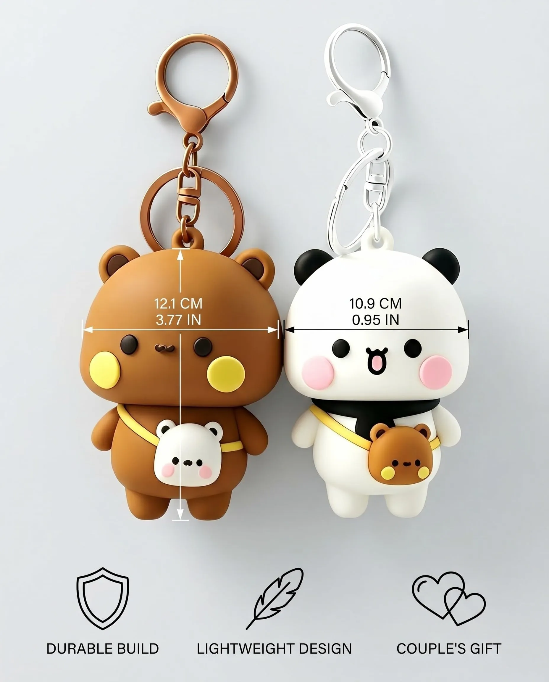 TBCDS Set da 2 Portachiavi Coppia Bubu e Dudu, Ciondoli Anime, Regalo Sentimentale per Partner, Accessori Durevoli per Borsa, Zaino e Porte Chiavi, Simbolo di Complicità Quotidiana - immagine 2