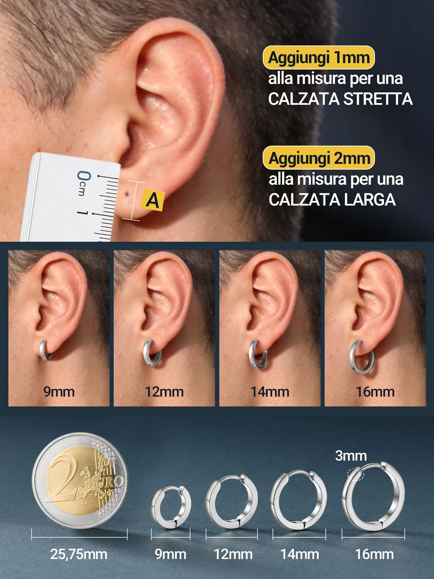PROSTEEL Orecchini Uomo Donna 14mm Cerchio Piccoli Huggie Acciaio Impermeabile - immagine 3