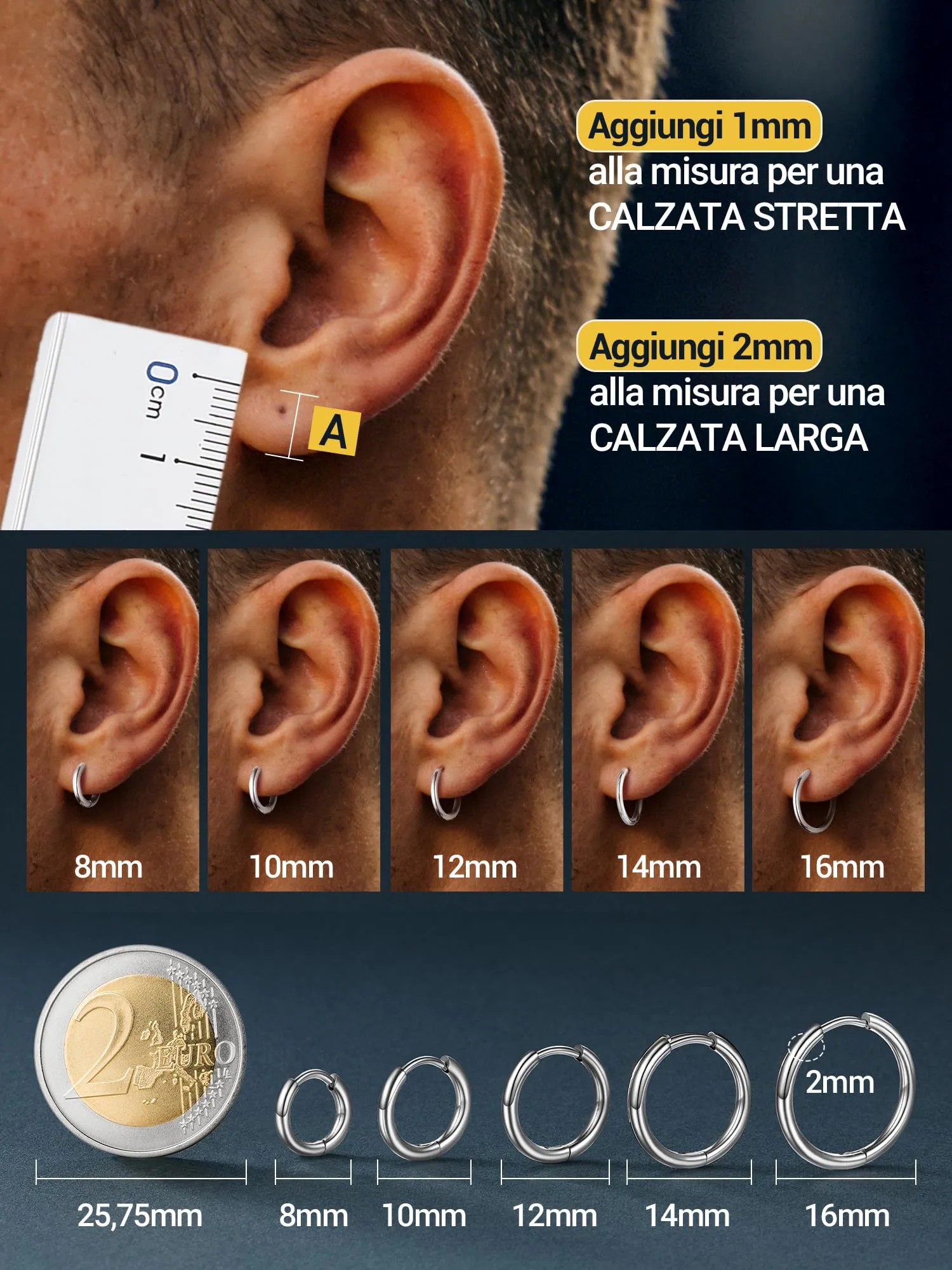 PROSTEEL Orecchini Uomo Donna 10mm Cerchio Piccoli Huggie Acciaio Impermeabile - immagine 3
