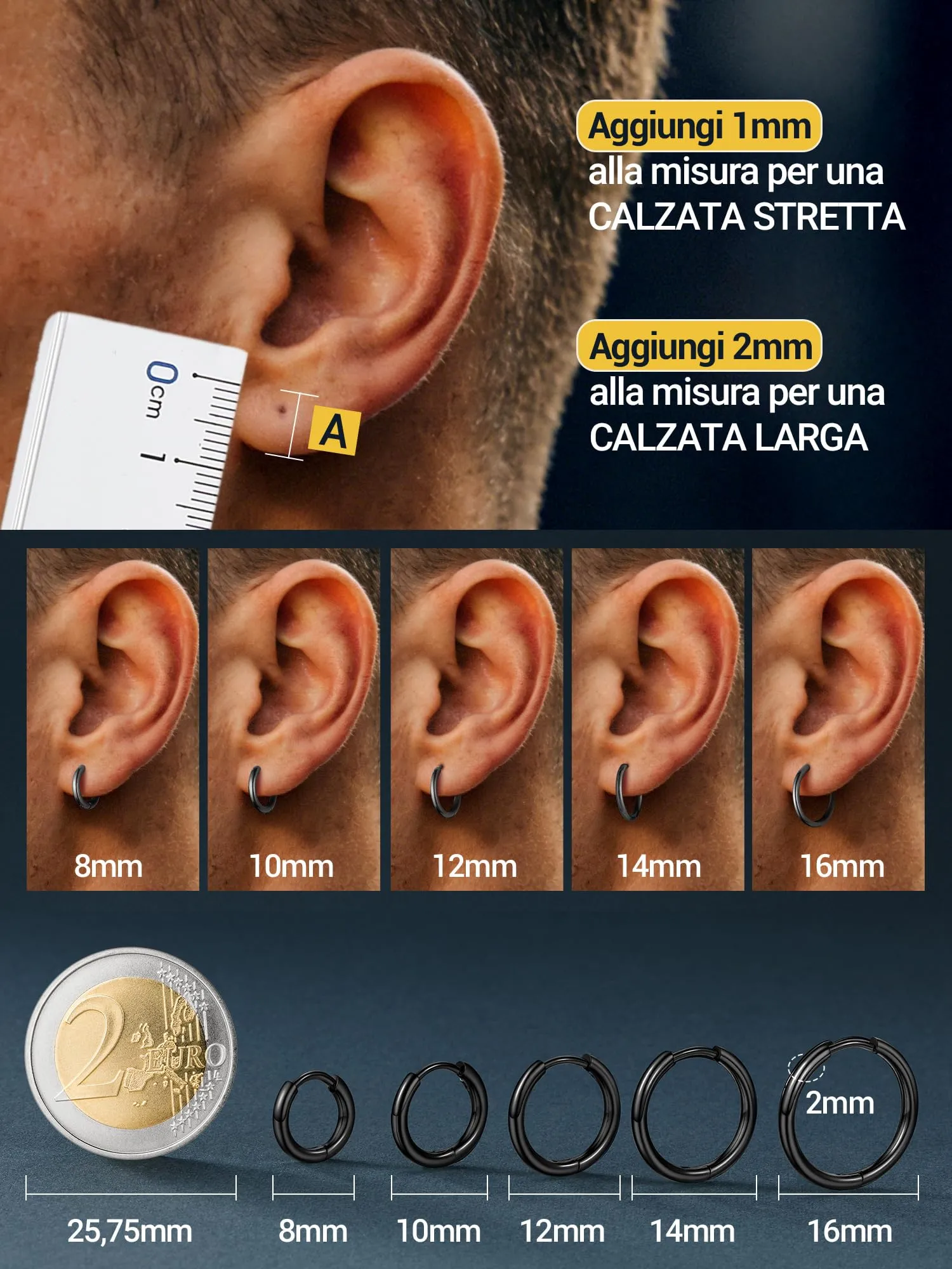 PROSTEEL Orecchini Uomo Donna 14mm Cerchio Piccoli Huggie Acciaio Impermeabile - immagine 5
