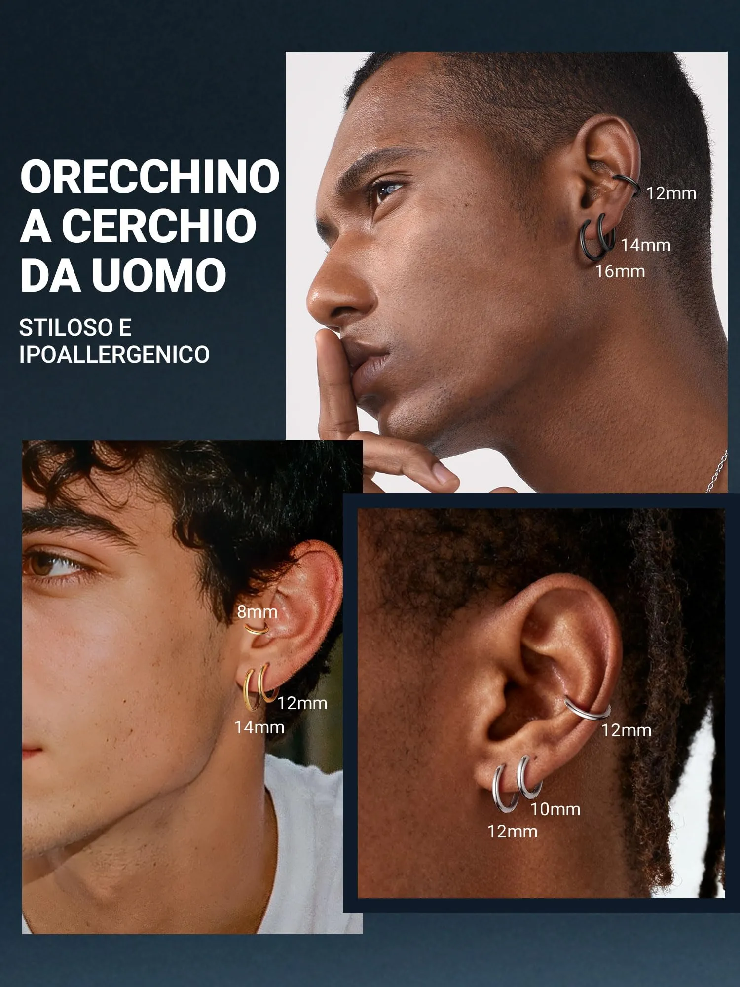 PROSTEEL Orecchini Uomo Donna 12mm Cerchio Piccoli Huggie Acciaio Impermeabile - immagine 8