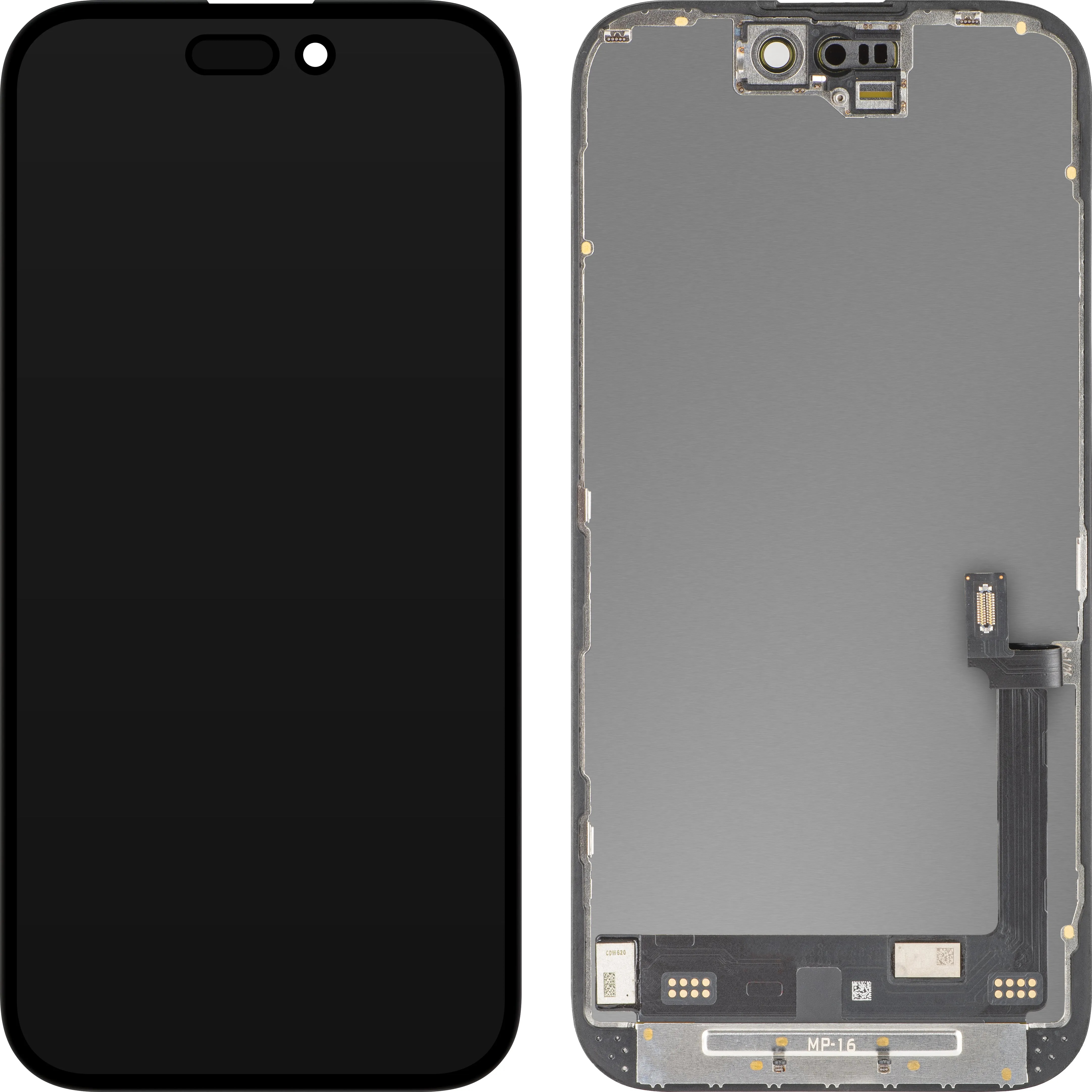 Display con Touchscreen MP compatibile con Apple iPhone 16, con Cornice, Versione Premium Soft OLED FHD Diagnostico, Nero - immagine 1