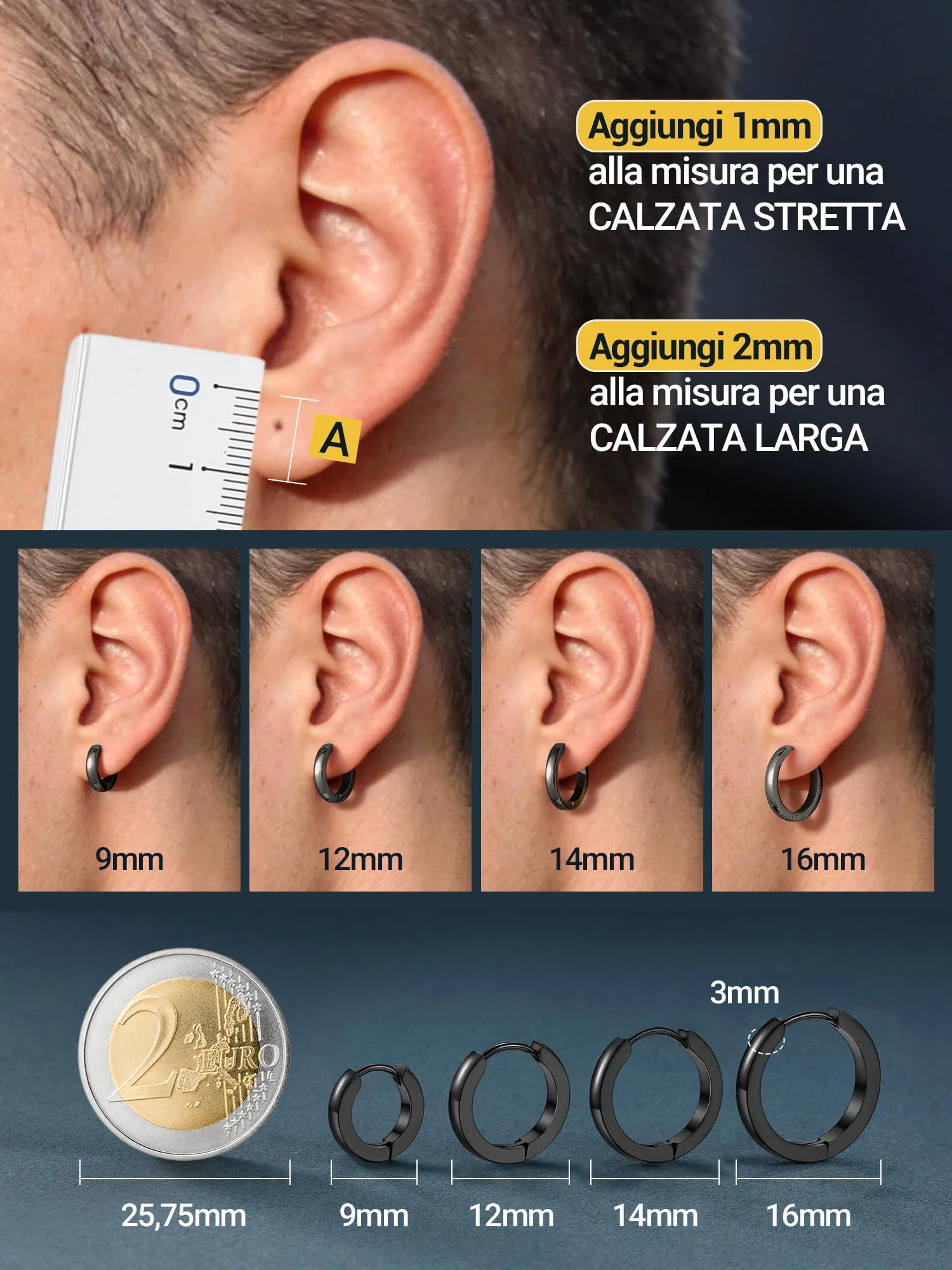 PROSTEEL Orecchini Uomo Donna 9mm Cerchio Piccoli Huggie Acciaio Impermeabile - immagine 4