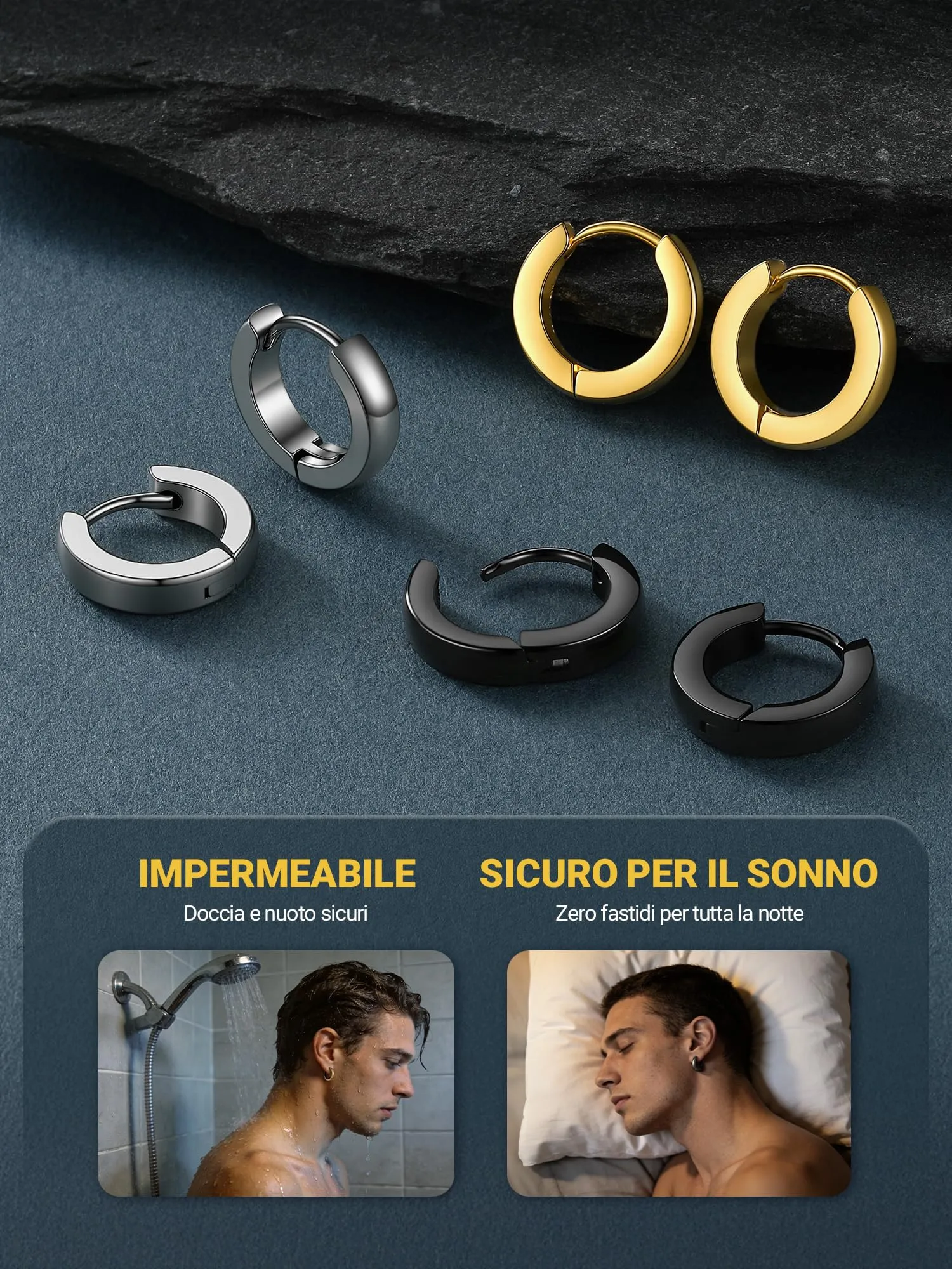 PROSTEEL Orecchini Uomo Donna 9mm Cerchio Piccoli Huggie Acciaio Impermeabile - immagine 5