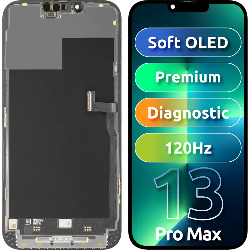 Display con Touchscreen MP compatibile con Apple iPhone 13 Pro Max, con Cornice, Versione Premium Soft OLED FHD 120Hz Diagnostico, Nero - immagine 1