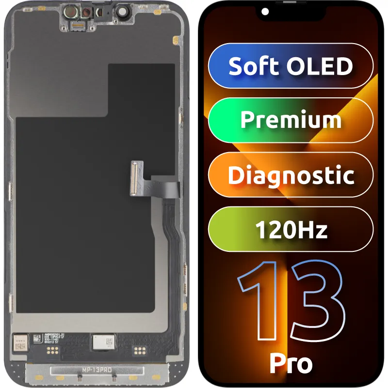 Display con Touchscreen MP compatibile con Apple iPhone 13 Pro, con Cornice, Versione Premium Soft OLED FHD 120Hz Diagnostico, Nero - immagine 1
